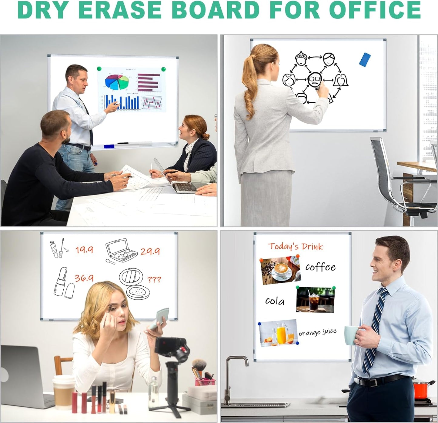 H-Qprobd 3' x 2' Magnetic Whiteboard Large Dry Erase White Board 36"x24" Aluminum Presentation Whiteboard with Long Pen Tray, 6 Markers, 2 Erasers &12 Magnets