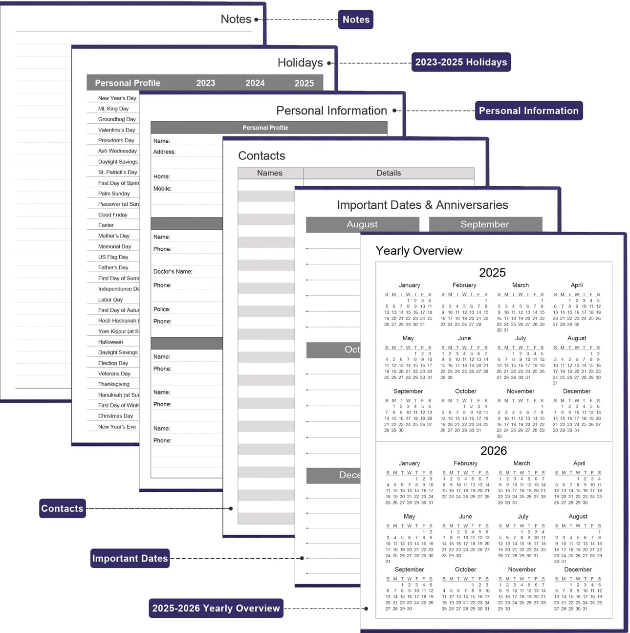 Daily & Monthly Planner for 2025 2026 or Anytime - ADHD Planner Two Pages Per Day, Daily Planner Undated to Increase Focus, Eliminate Overwhelm, Achieve Your Biggest Goals, 5.8'' × 8.3'', Purple