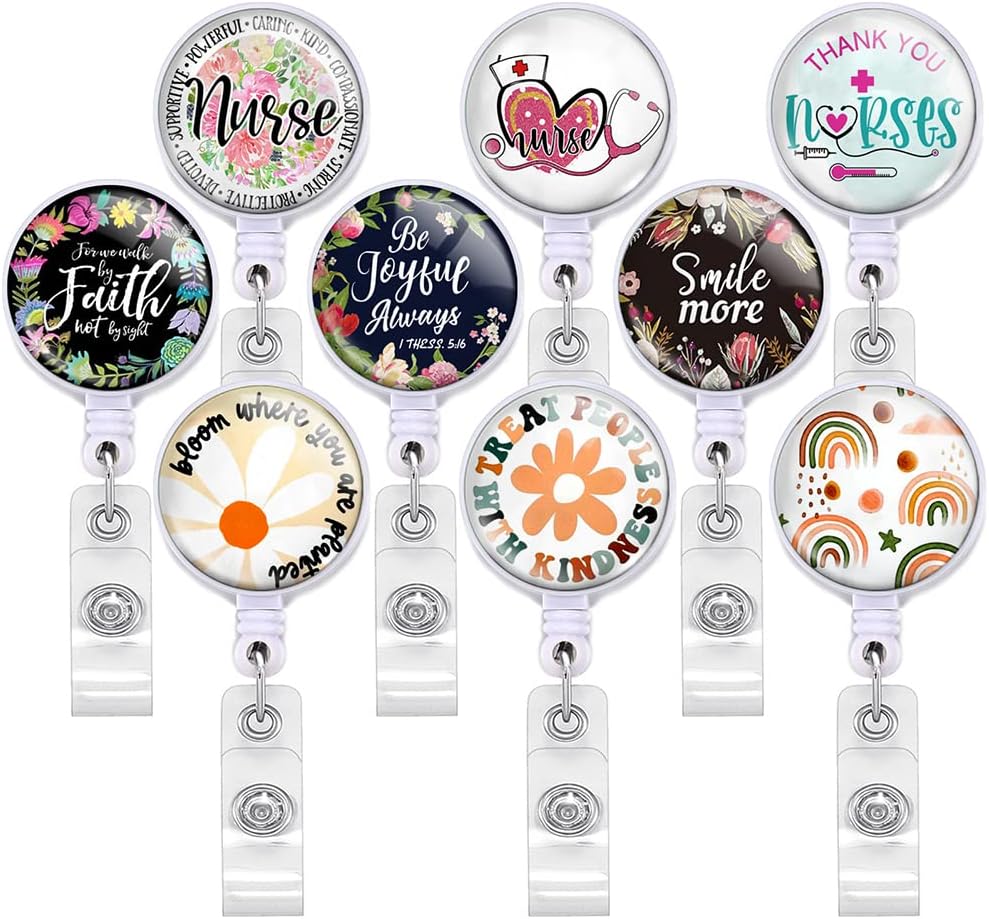 9 Pcs Cute Nurse Badge Reels Retractable Badge Holders with Alligator Clip ID Name Card Badge Clip for Office Student Doctor Nurse