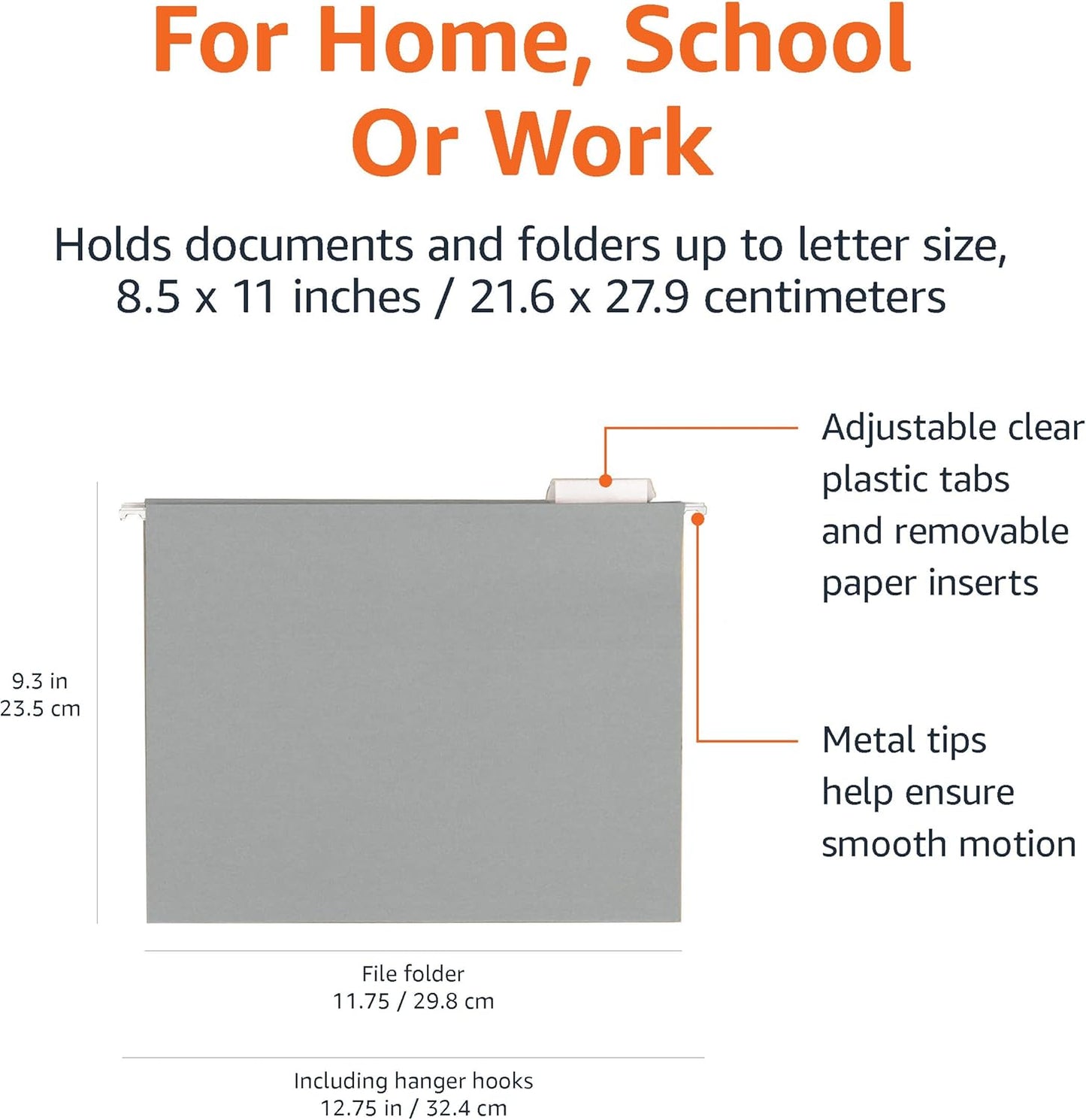 Amazon Basics Hanging File Folders, Letter Size, Gray, 25-Pack