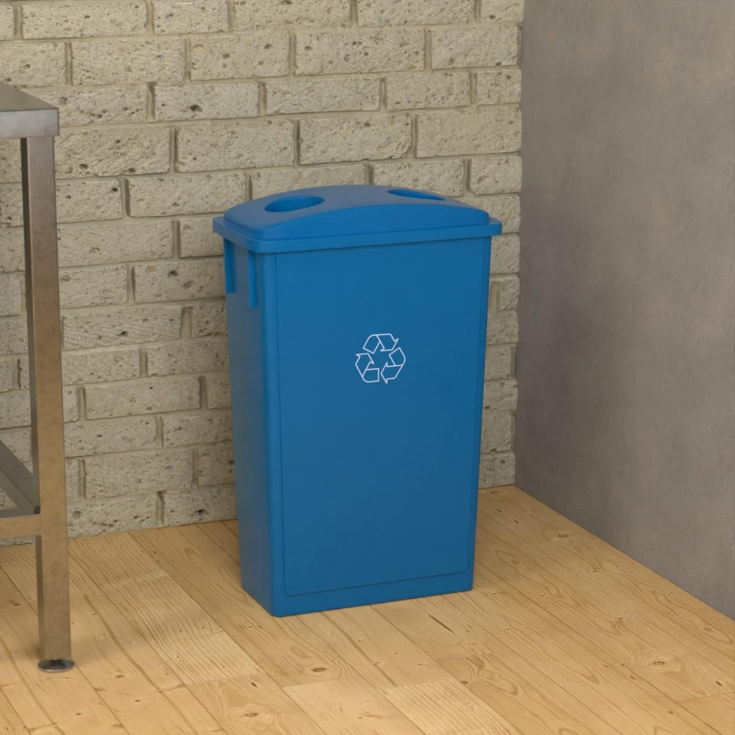 23 Gallon Blue Recycle Slim Jim Trash Can with Bottle Slot Lid