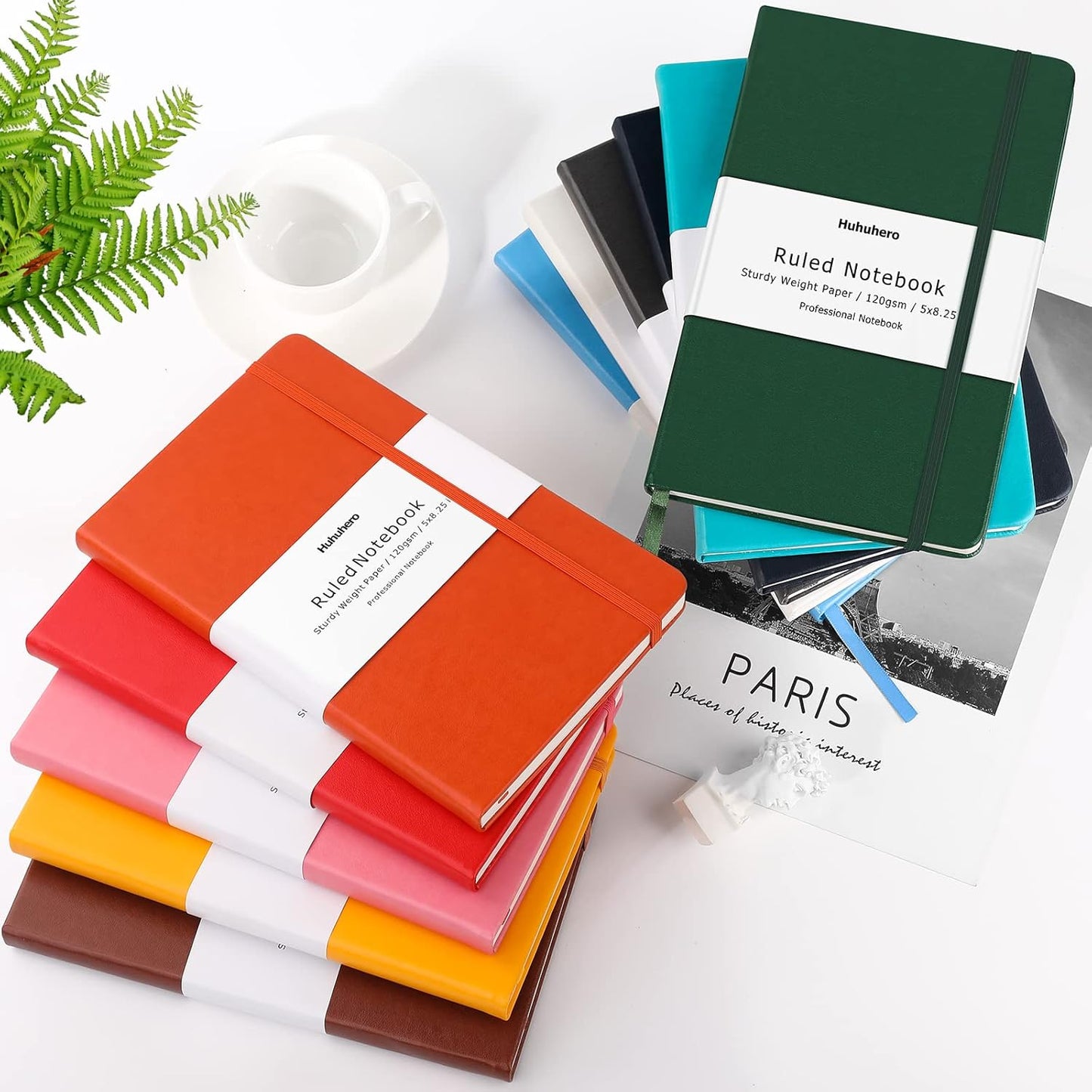 Huhuhero Notebook Journals, Ruled Journal for Writing, Premium Thick Paper Lined Hardcover Notebooks Bulk for Office School Note Taking College School Supplies 5"×8.25" (10, Teal)