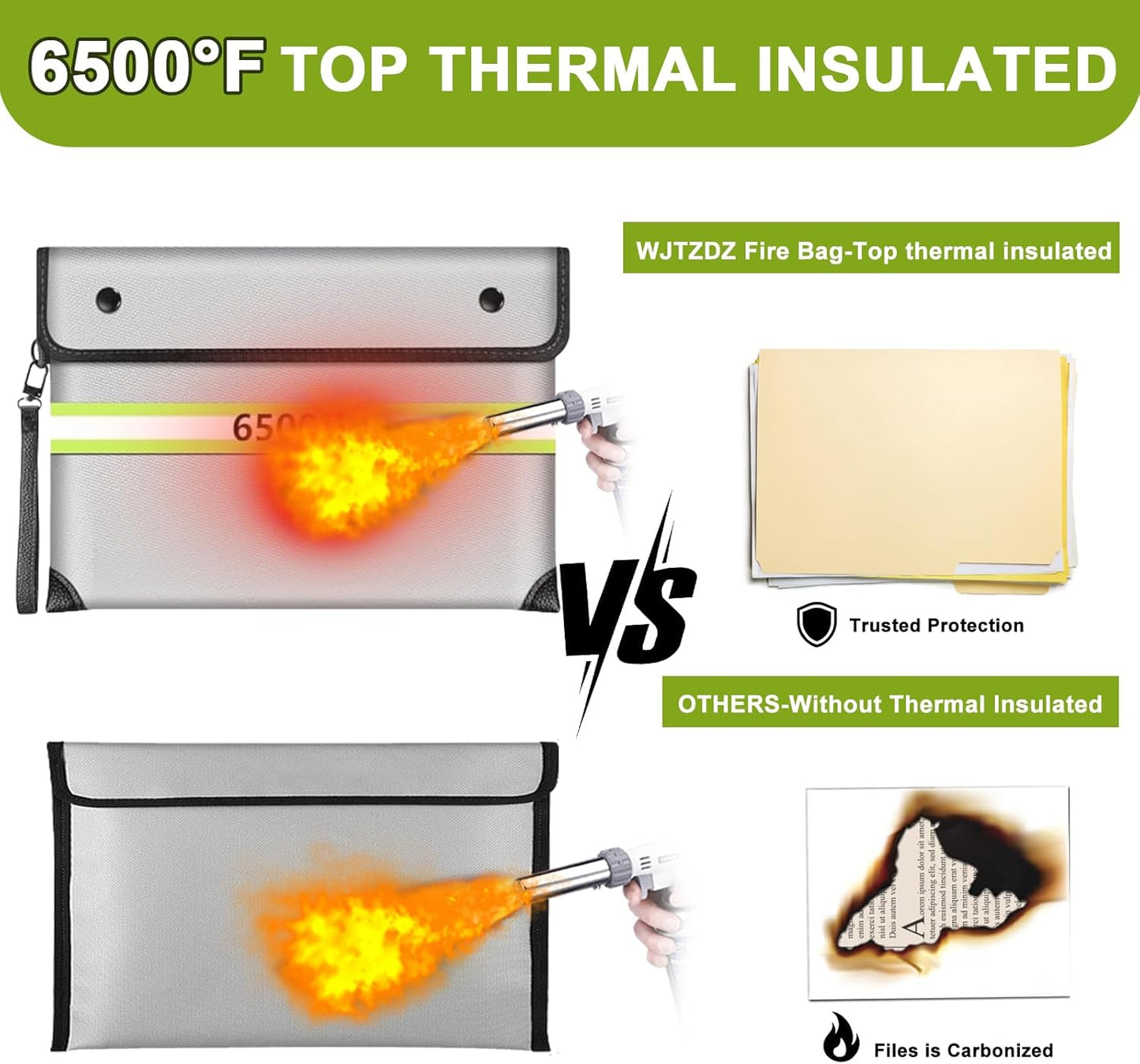 Fireproof Money Bag,6500°F Fireproof Waterproof Zipper/Reflective Strip,10 Layers of Heat Insulated Materials,Fireproof Document Bag with Handle for Cash/Important Documents/Valuables