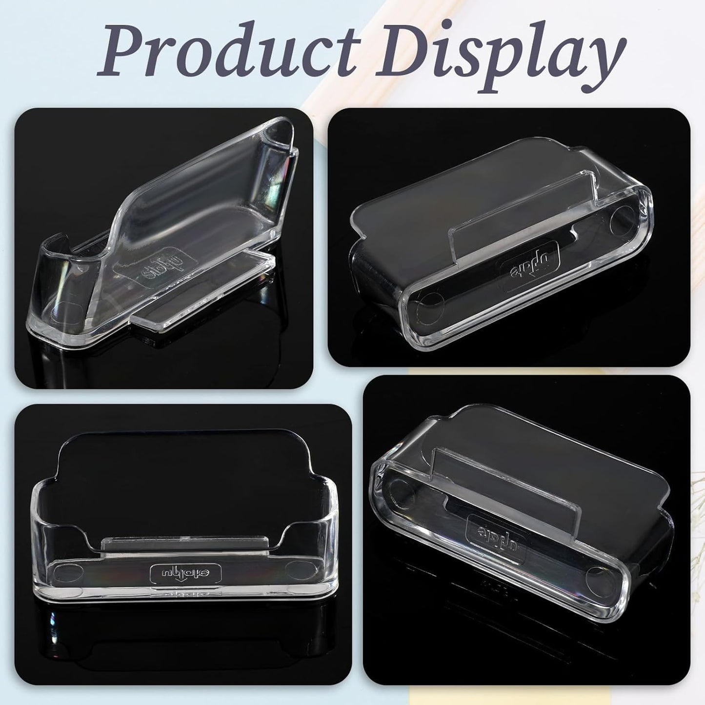 60 Packs Clear Acrylic Business Card Holder Bulk, Clear Card Stand Label Display Table Desktop Organizer for Exhibition Office(Fits 30-50 Cards)