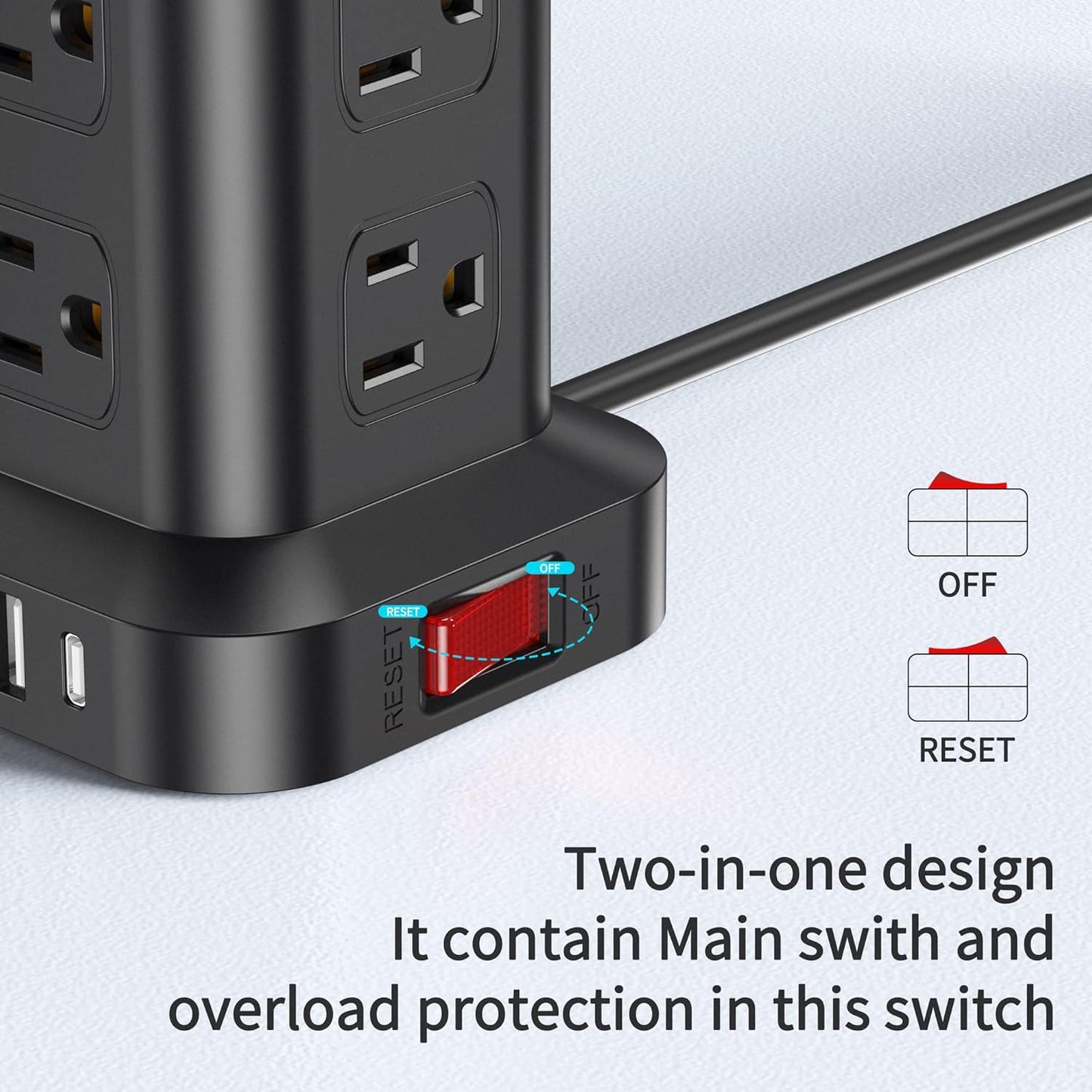 Extension Cord with Multiple Outlets, Surge Protector Power Strip Tower, 12 AC 4 USB,Surge Protector Tower 6.5FT Overload Protection for Home Office