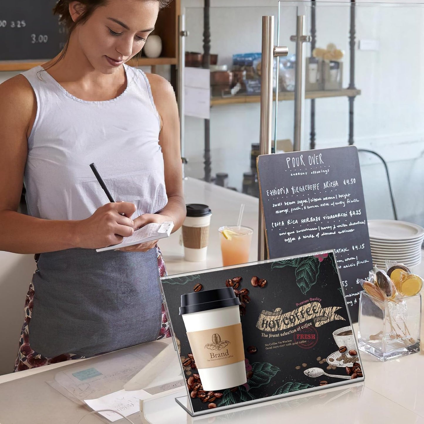 8 pack Acrylic Sign Holder 4 x 6 Inches,Clear Plastic Sign Holder Paper Photo Display,Menu Tabletop Stand,Clear Acrylic Picture Frame,Flyer Holder(Horizontal)