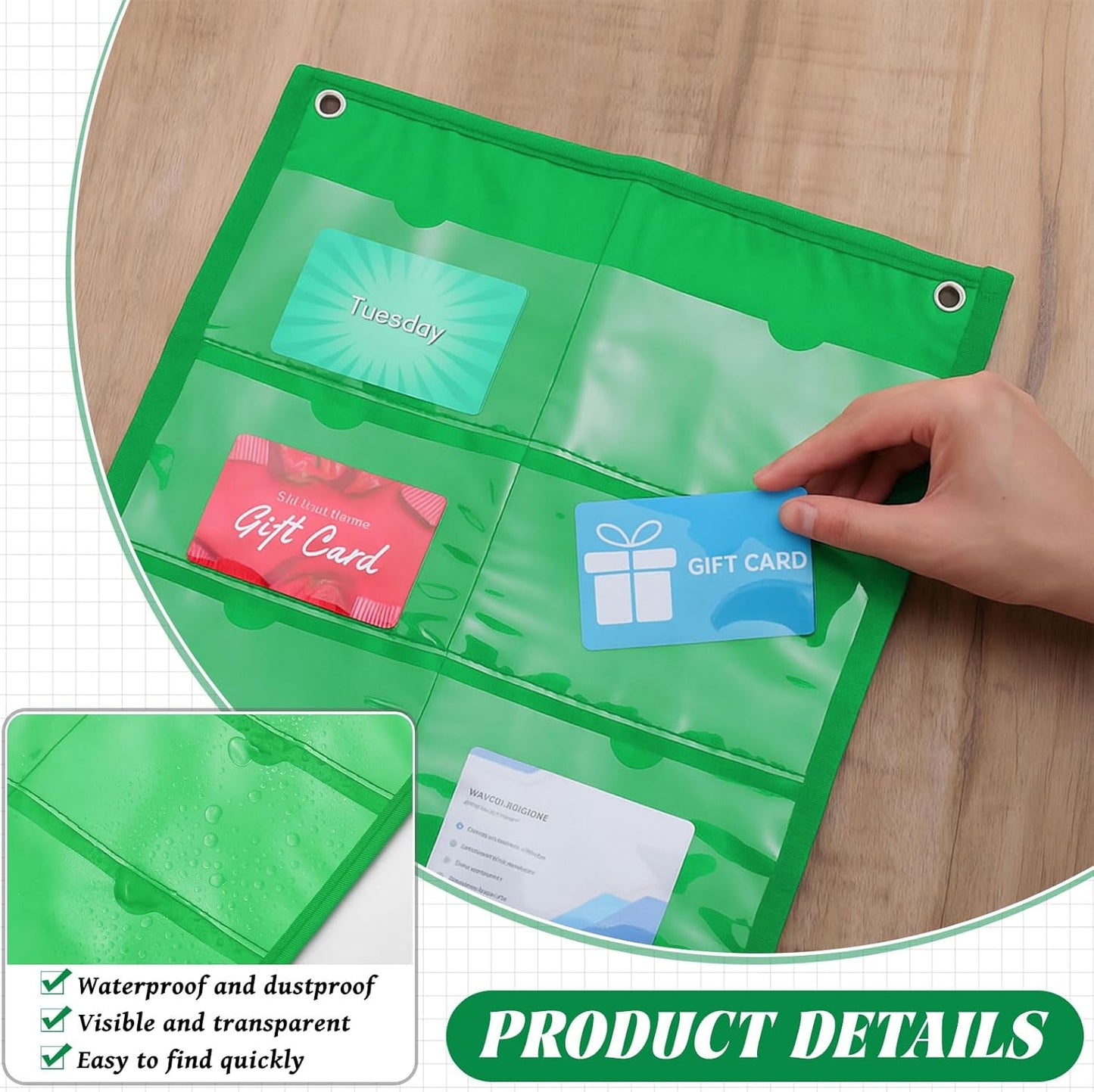 4 Pack 3'' x 5'' Index Card Holder Sleeve 16 Slot Plastic Organizer Hanging Wall Mount Business Note Cardholder PVC Clear Organizer Pocket for Classroom Office Library Home (Multicolored)