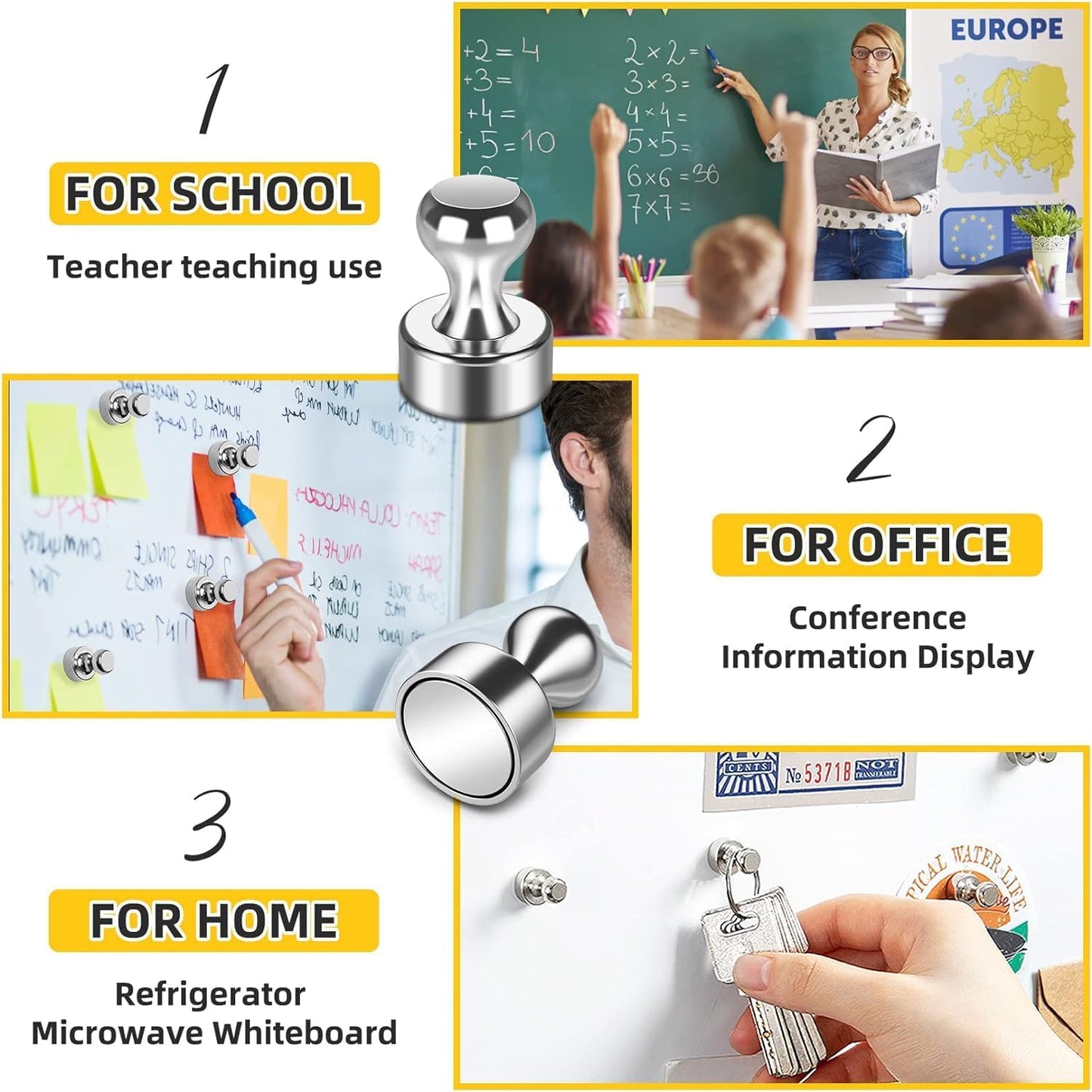 60 Pack Refrigerator Magnets - Whiteboard and Fridge Magnets, Small Neodymium Push Pin Magnets for Locker, Map, Kitchen, Office, School