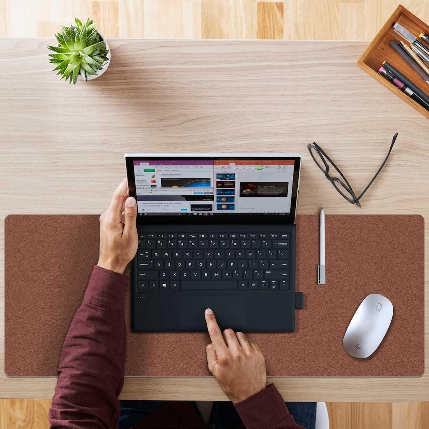 Desk Mat Large Protector Pad - Multifunctional Dual-Sided Office Desk Pad,Smooth Surface Soft Mouse Pad, Waterproof Desk Mat for Desktop, Pu Leather Desk Cover for Office/Home(Brown, 31.5" x 15.7")