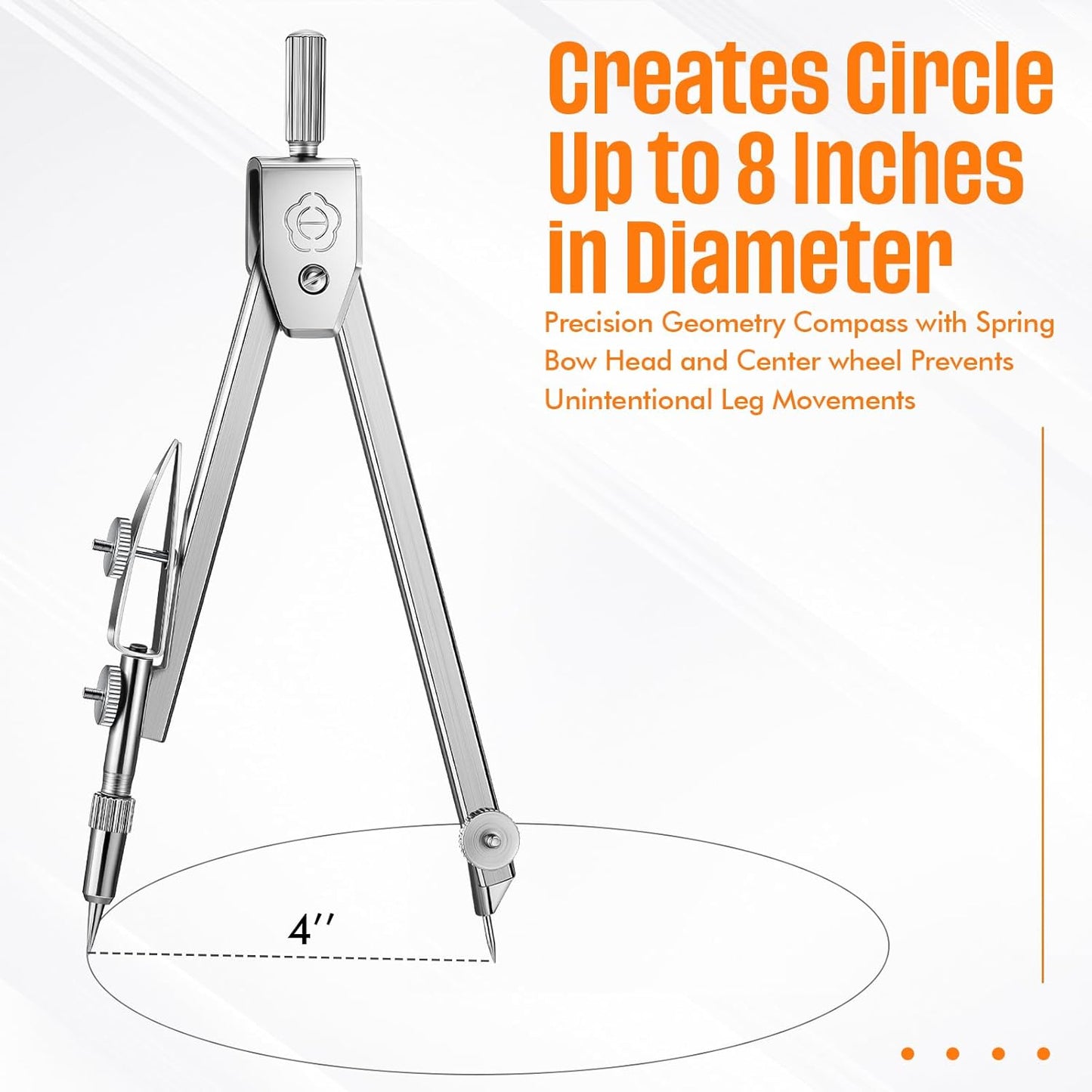 EBOOT Student Geometry Math Set, Drawing Compass and 6 Inch Swing Arm Protractor 180 Degree Math Protractor (Orange)