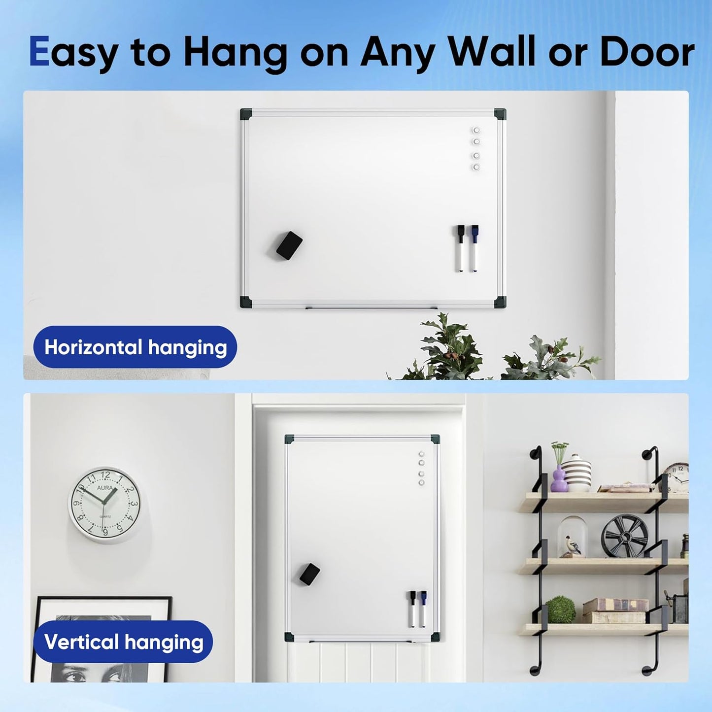 Dry Erase Board, 36 × 24 inches, Magnetic White Board for Wall, Silver Aluminium Frame, White Board Dry Erase for Kids, Students, Office, Kitchen- Includes Markers, Magnets & Eraser