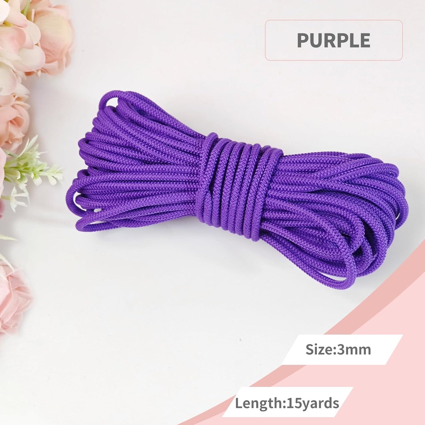 1/8 inch Non-Slip Elastic Band -3mm 15 Yards Soft Elastic Cord Stretch String Braided Thread for Sports Gear, DIY Crafts, Hair Bands, Shoelaces,Apparel Making & Camping Tie Down (Purple)