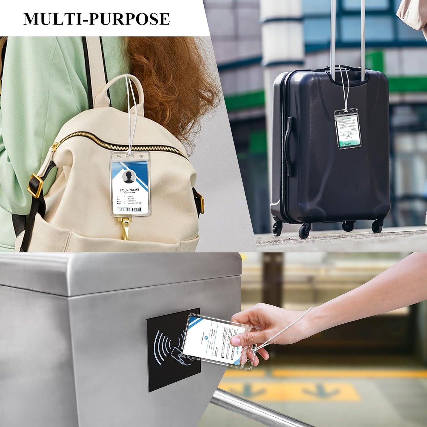 10 Pack Clear Plastic Luggage Bag Tag Holder Badge Label Tag Holder with 10 Pack Luggage Loops Straps for Office Business Travel Supplies