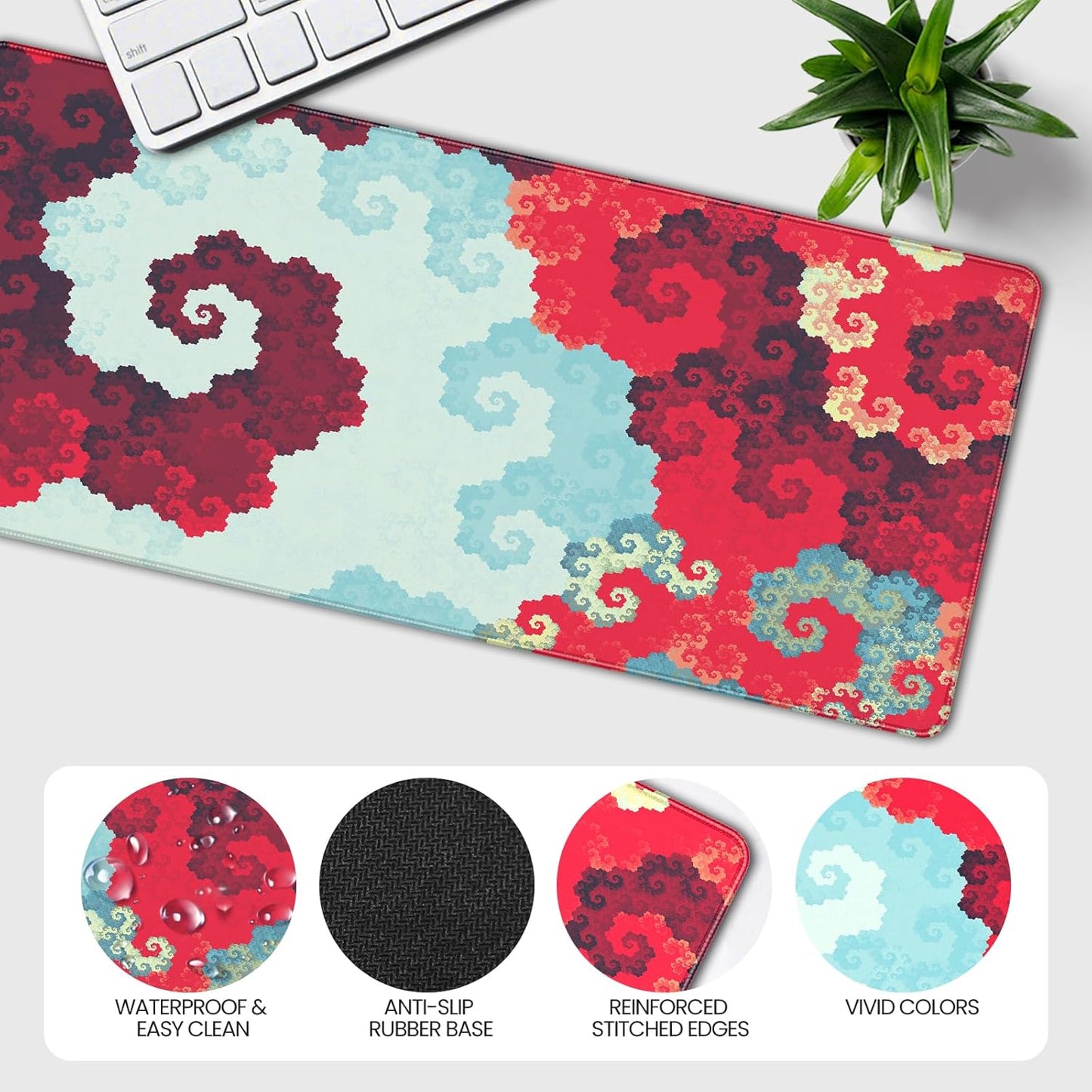 35.4 x 15.7 inches, Large Desktop Mouse pad, Keyboard and Mouse Pads for Work and Home Computers, and Large Laptop Mouse mat,Red and Blue Pixels