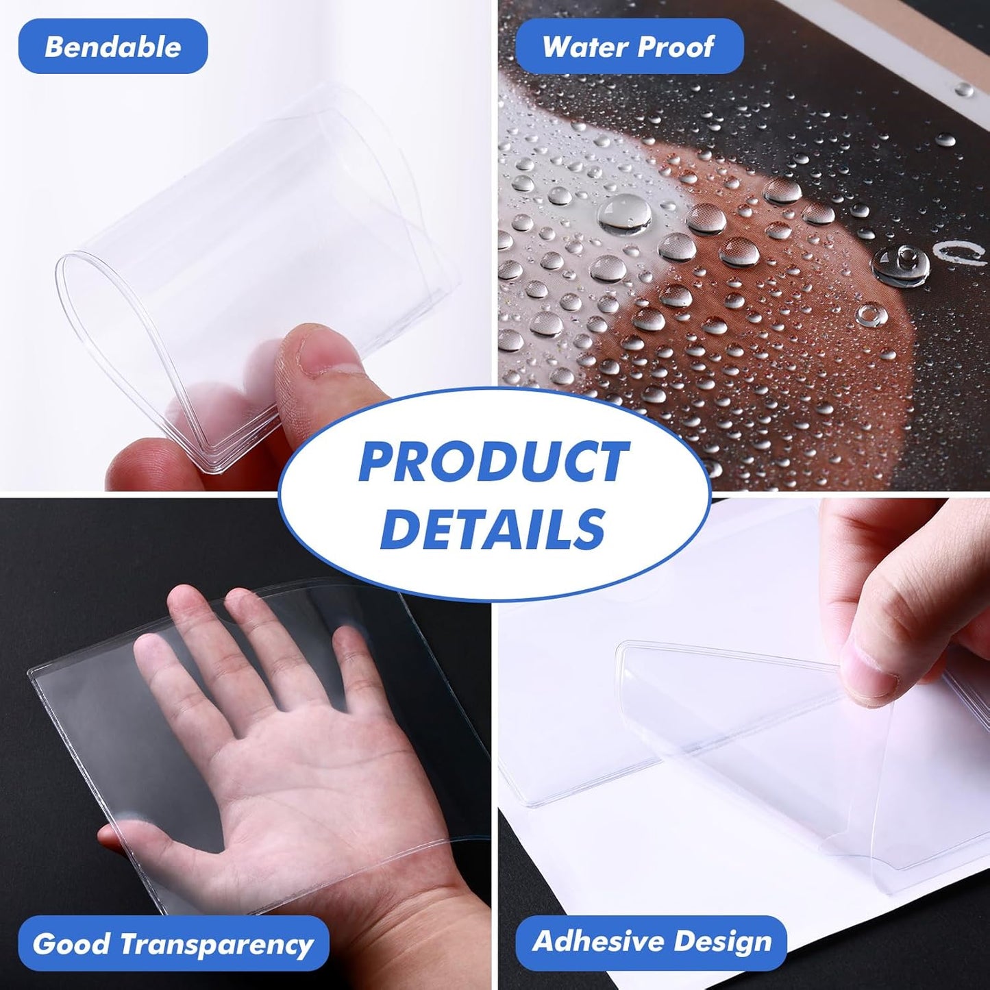 Circloophs 100 Packs Self Adhesive Index Card Pockets with Index Card, 3.5”x 3.5” Adhesive Label Holders – Plastic Clear Adhesive Label Pockets for Storage Bins, Locker, Shelves, Library, Office