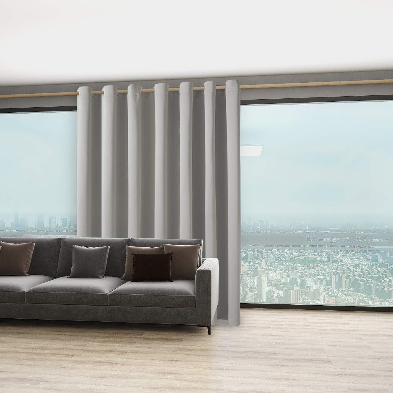 BONZER Room Divider Curtain Total Privacy Wall Wide Grommet Room Darkening Curtains for Patio Sliding Glass Door, 96L x 108W Inch (8L x 9W ft), 1 Panel, Silver