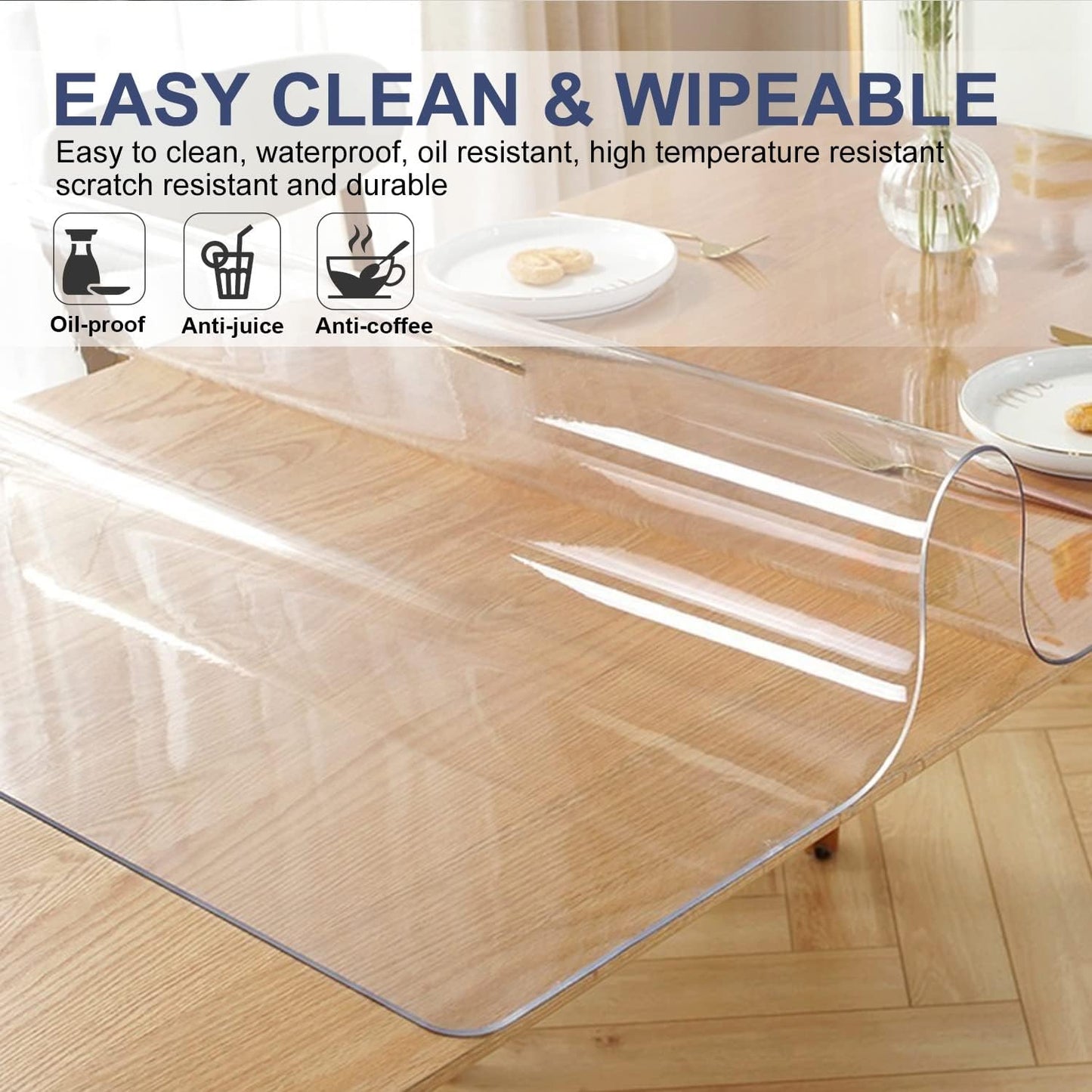 1.5mm Thick Multisize Clear PVC Table Cover Protector 16x63 Inch Rectangle Plastic Table Pad Waterproof Desk Mat Crystal Table Top Cloth for Coffee Table Sofa Side Bedside Table TV Table Anti-scratch