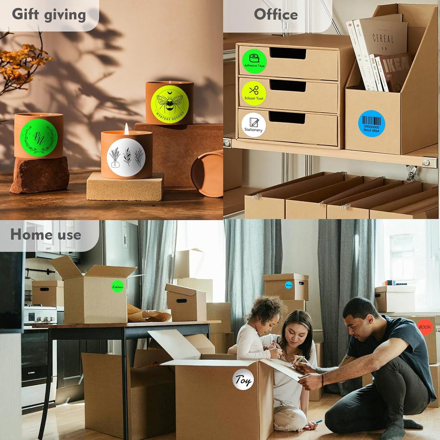 2000Pcs/4 Roll 3 X 3 Inch Color Coding Dot Labels Circle Thermal Printable Waterproof Round Stickers Adhesive Writable for Office, Garage, DIY Sticker, Barcodes, Name Tag (Multiple Colors)