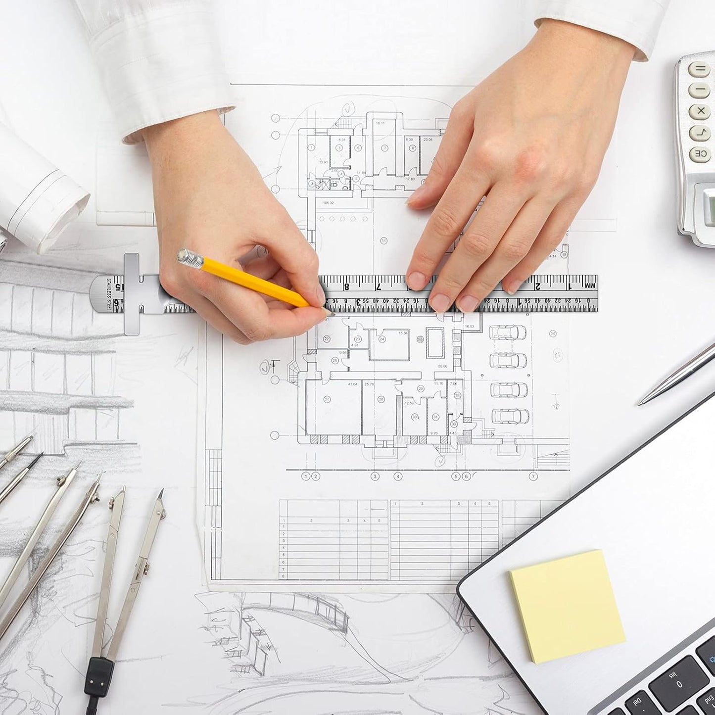 6 Inch 15 cm Pocket Ruler Flexible Precision Stainless Steel Ruler with Detachable Clips Stainless Steel Pocket Clip Scale Gauge Metric British System(6 Pieces)