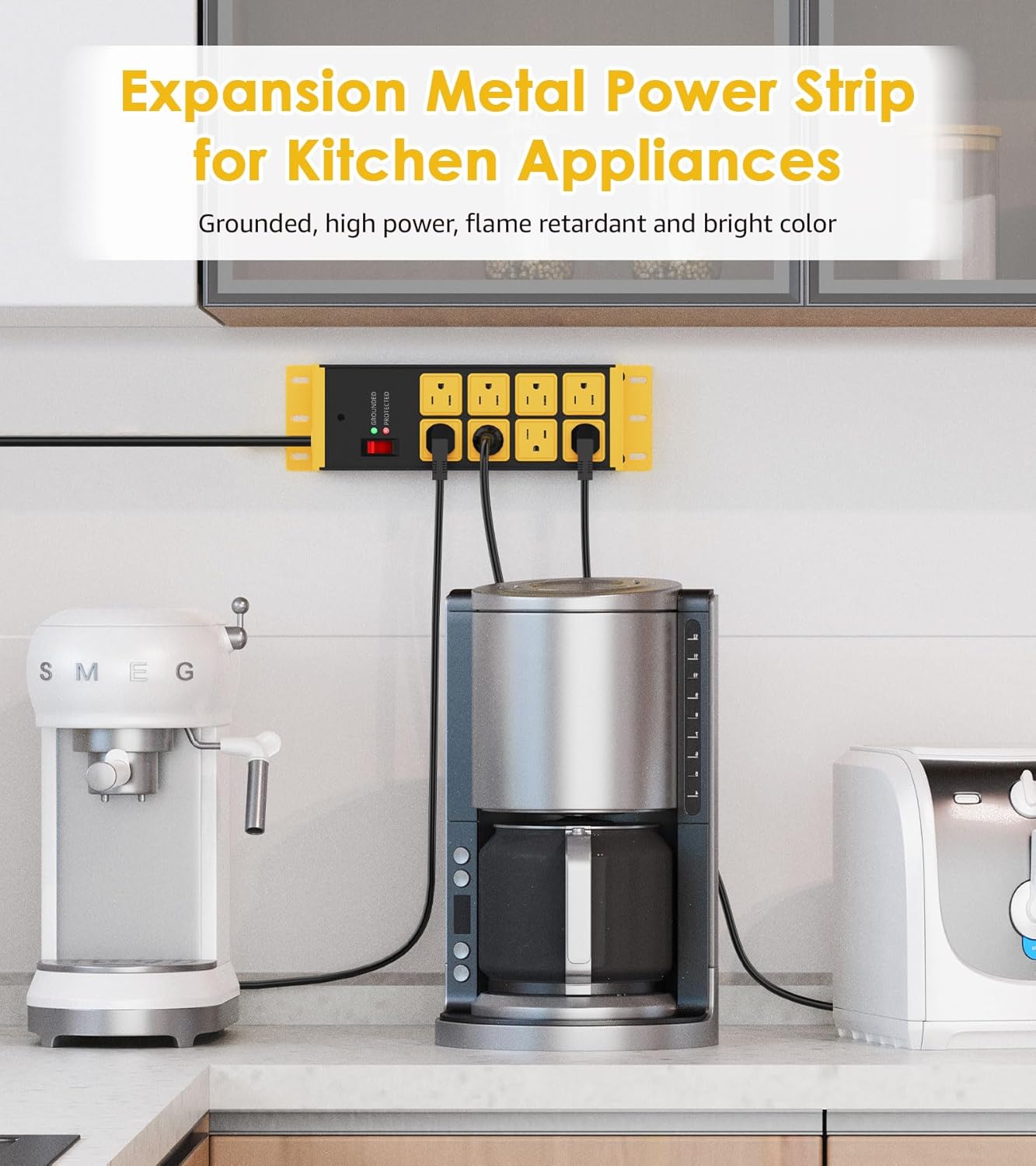 HHSOET 2 Pack Heavy Duty Power Strip 8 Outlets, Metal Wall Mount Outlet Strip 4800J Surge Protector, Garage Shop Under Desk Mountable 5FT Extension Cord Plug.