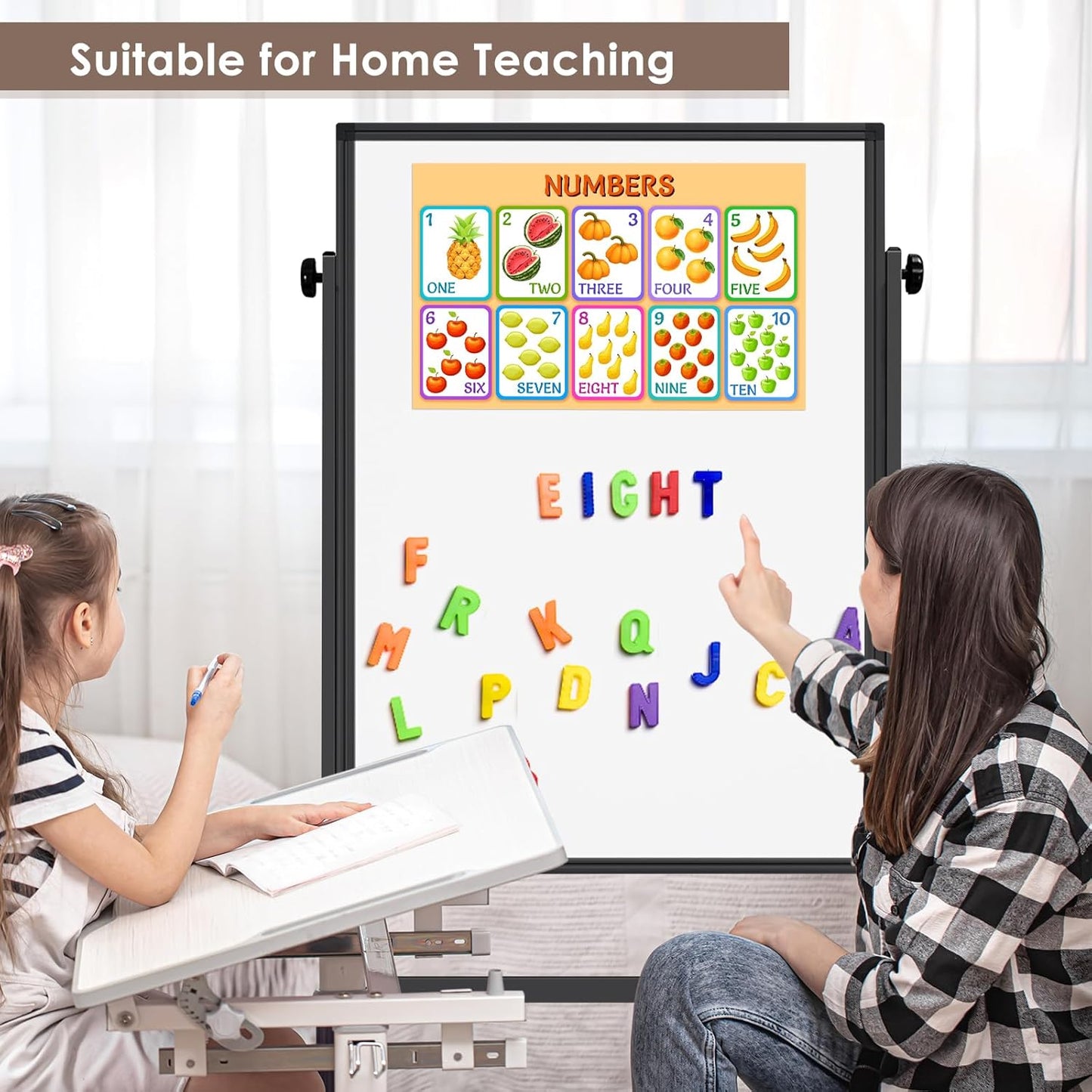 Double Sided Cork Board White Board, 32 x 48 inches Large Cork Board for Office, Height Adjustable Magnetic Dry Erase Board on Wheels, Portable Freestanding Natural Corkboard for Displaying, Planning