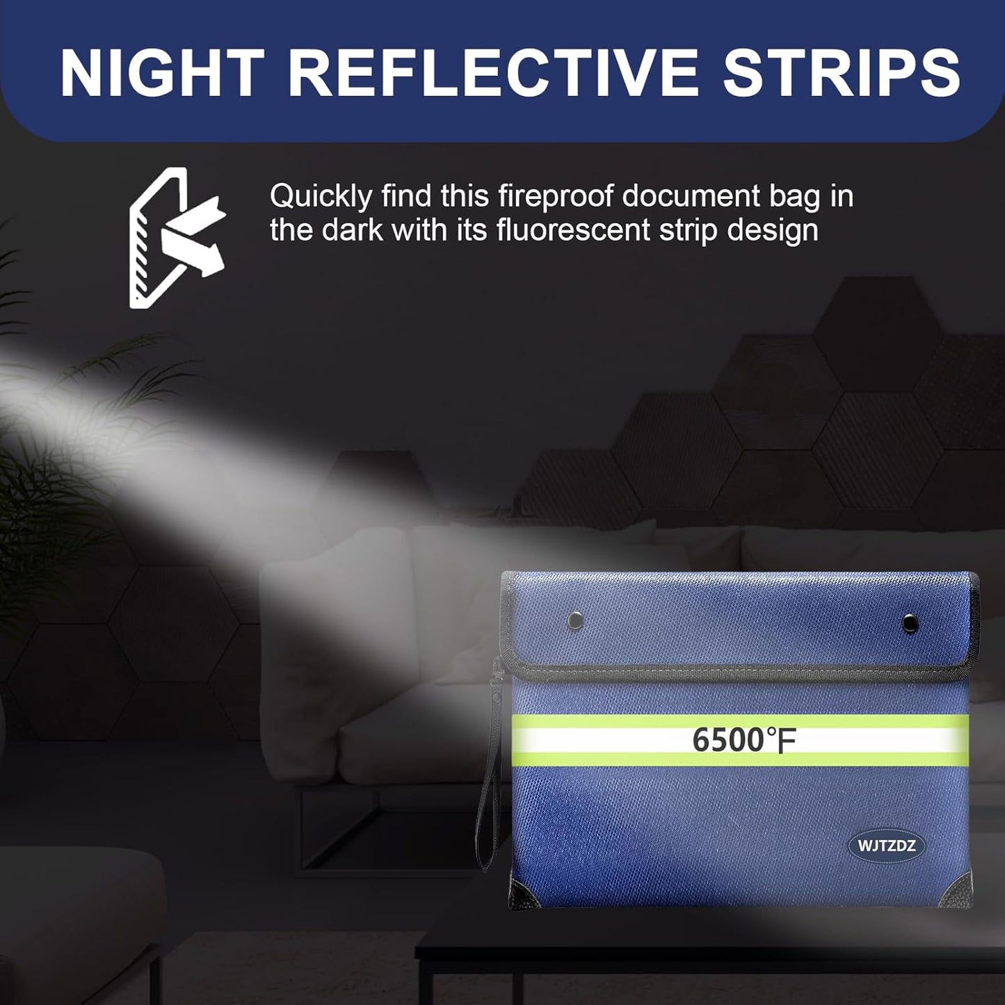 6500°F Fireproof Document Bag,Upgraded Fireproof/Waterproof Money Bag with Zipper/Reflective Strip,Storage Pouch for A4 Letter Size Document,Cash,Cell Phone,Passport