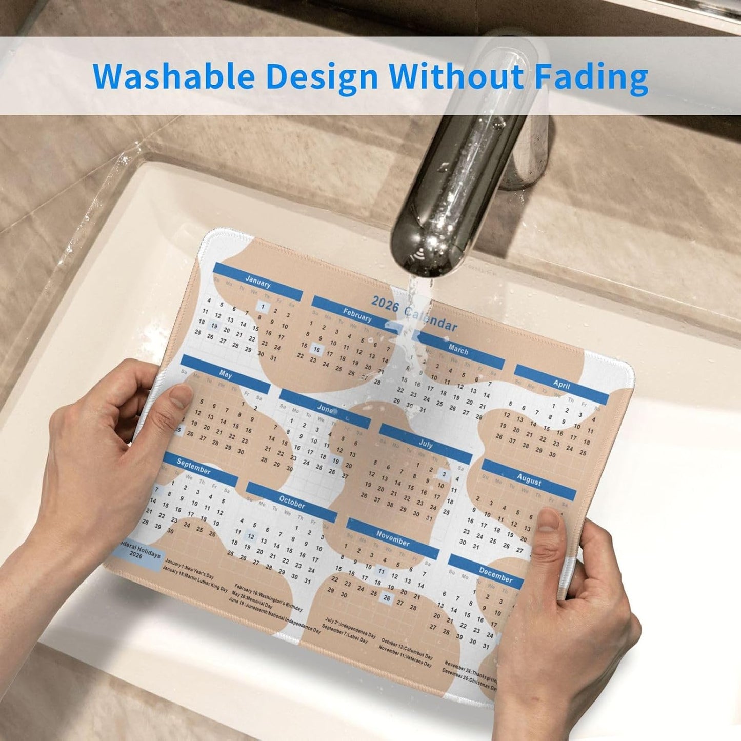 2026 Calendar Mouse Pad Cow Texture, Calendar with Holidays Mouse Pads, Non-Slip Rubber Base Mousepad for Office Desk Computers Laptop