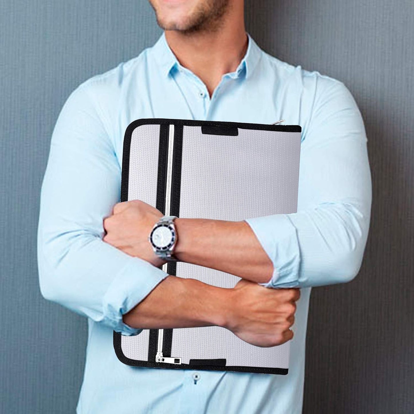 Fireproof Safe Accordion File Organizer Bag Folder,Waterproof Expanding Filing Folder with 14 Pockets, A4 Letter Size, Document Organizer Holder and Color Labels /2 Zipper, Navy Blue 14.3" x 9.8"