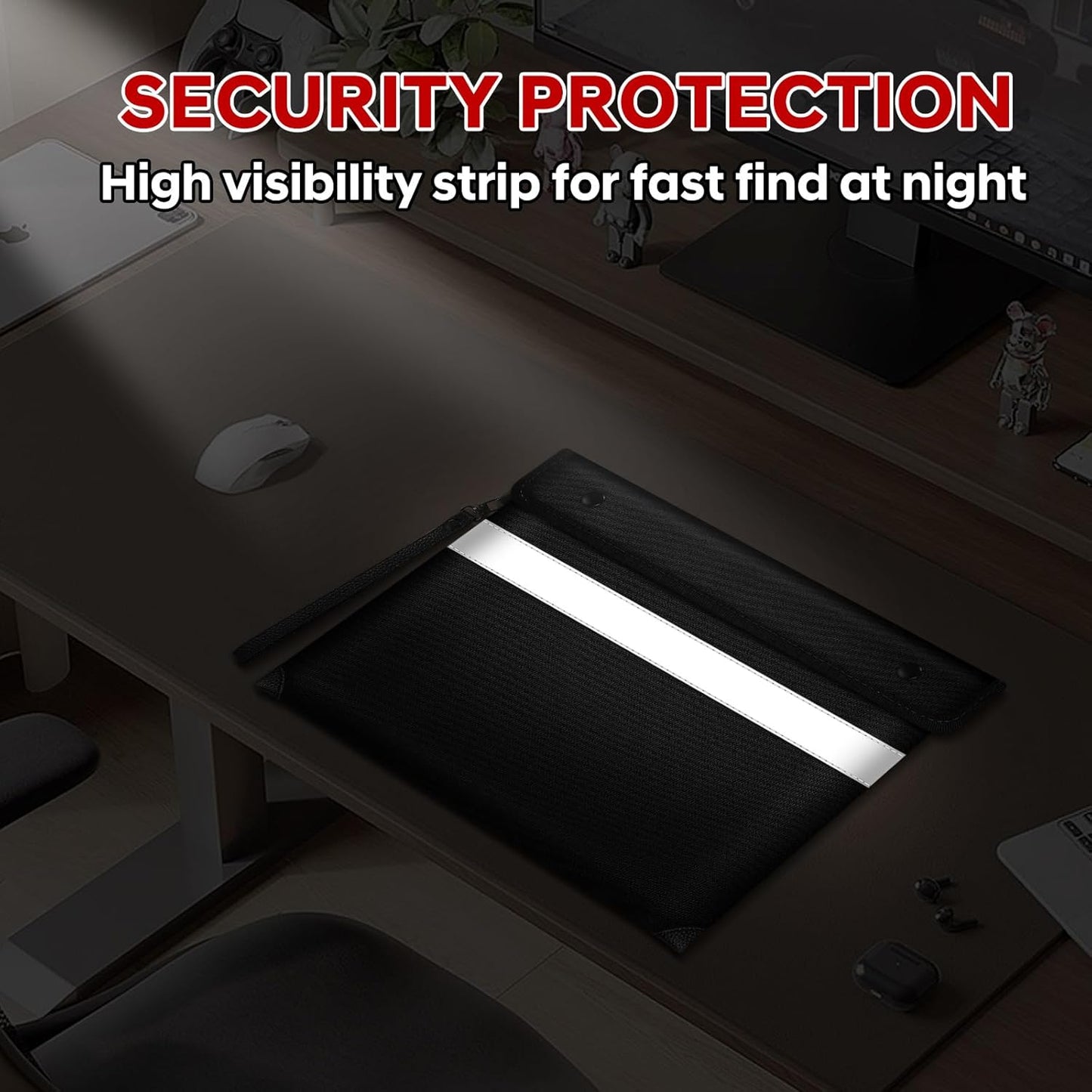 Fire Proof Money Bag for Cash 5200℉ Heat Insulated,Fireproof Waterproof Document Pouches with Double-Sided Reflective Strip,Money Envelopes for Cash,Valuables,Jewelry(11"x7.7",Black)