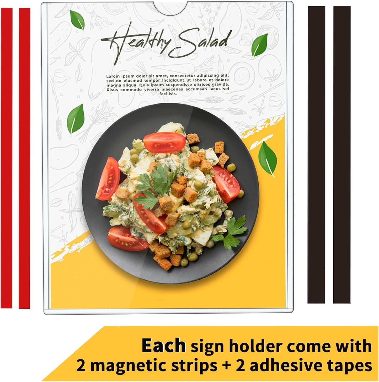 10 pack Magnetic Sign Holder 8.5 x 11 Wall Mount | Adhesive Document Frame for Posters, Menus, Notices | Rigid Plastic Sheet Protector with Strong Magnet Strips & Adhesive Tape | for Office Door, Retail Glass, Metal Surfaces