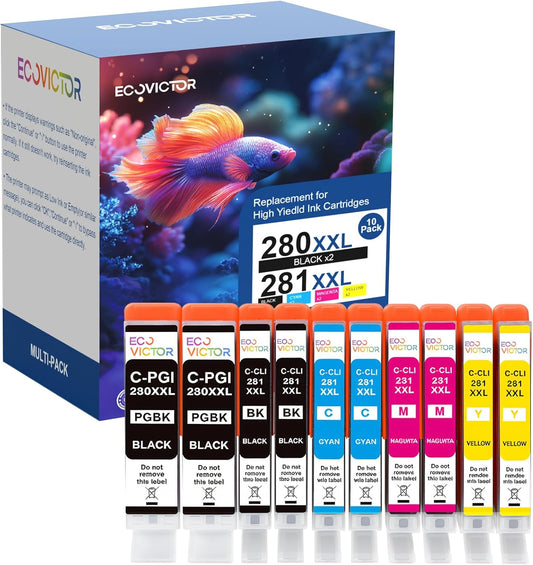 10 Pack 280 281 XXL Ink Cartridges Replacement for Canon 280XL 281XL Ink Cartridges PGI-280XXL CLI-281XXL for TR8620a TR8520 TR8620 TR8600 TR7520 TS6120 TS6220 TS9120 TS6320 TS8220 Printers