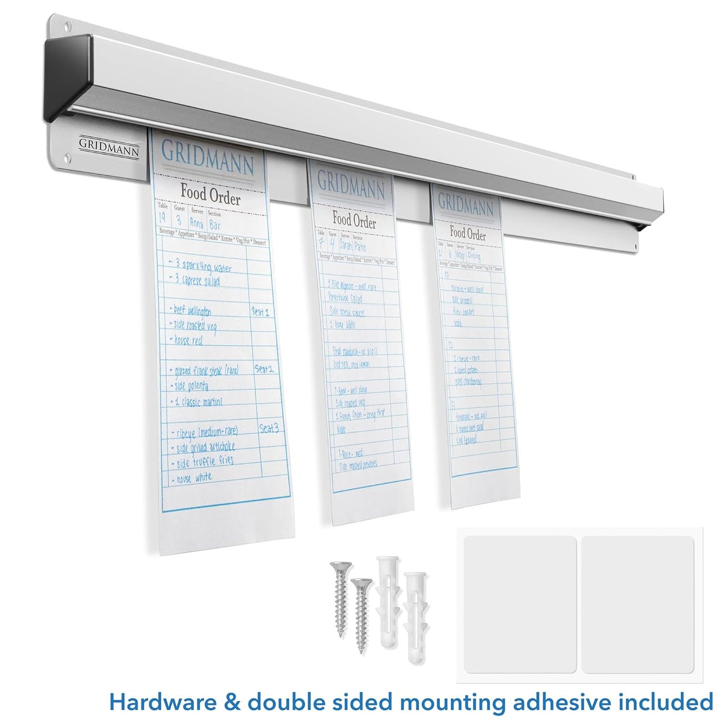 GRIDMANN 30-inch Slide Check Rack, Aluminum Restaurant Ticket Holder for Commercial Kitchen Food Orders