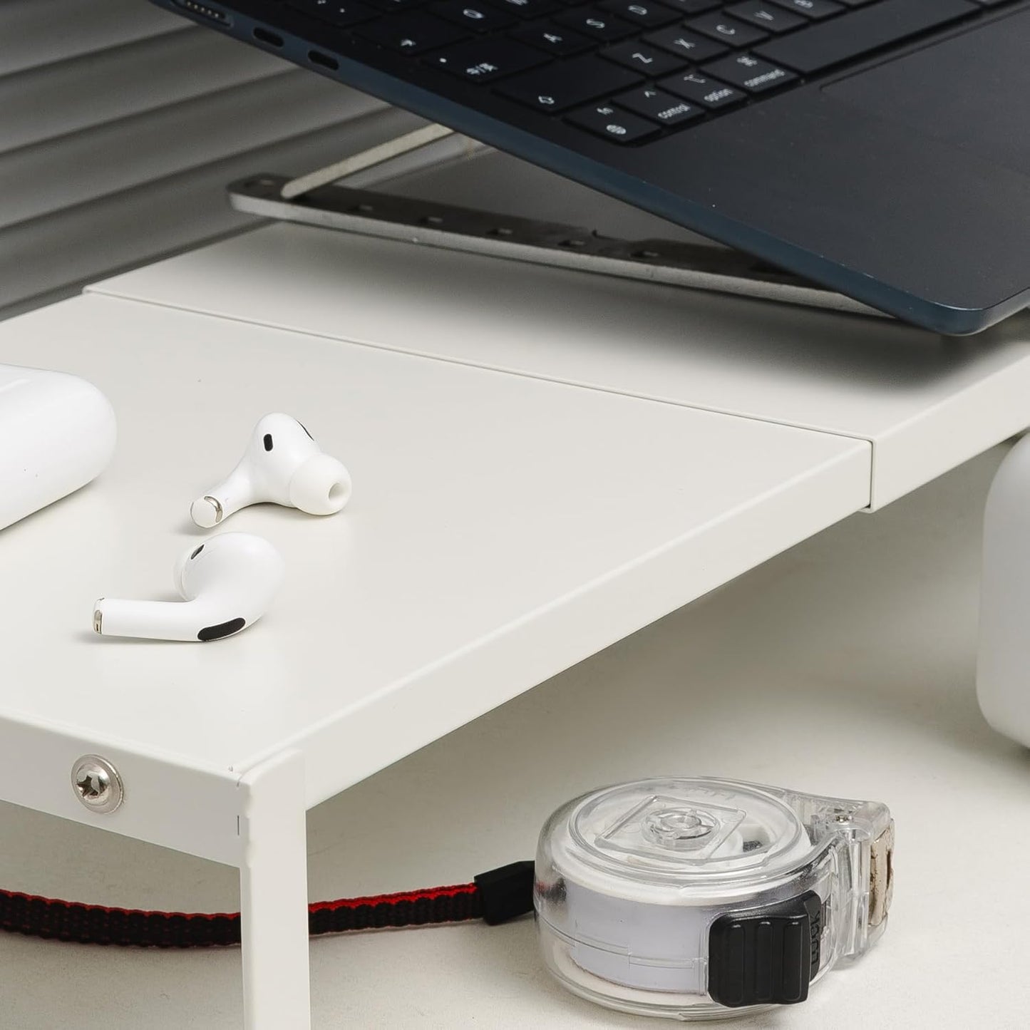 Adjustable Metal Monitor Stand - 11.6"-21.3" Ergonomic Desktop Riser for Computer/Laptop/TV, Heavy-Duty Office Shelf with Space-Saving Design (White)