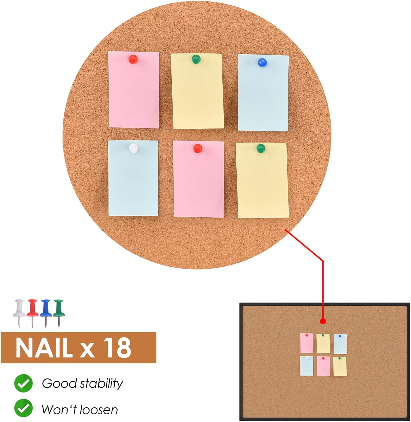 Board2by Cork Board Bulletin Board 48" x 36", Black Aluminium Framed 4x3 Corkboard, Office Board for Wall Cork, Large Wall Mounted Notice Pin Board with 18 Push Pins for School, Home & Office