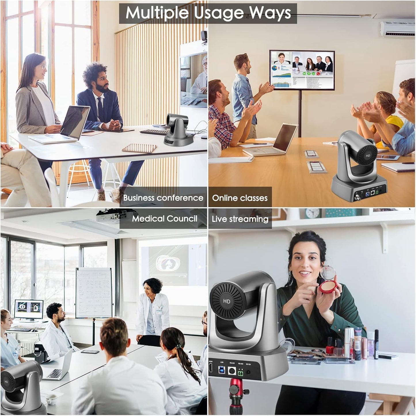 10X PTZ Conference Webcam with 3G-SDI/HDMI/USB Output, 1080P PTZ Live Streaming Camera for Church, Education, Conference Room Camera Attached Remote Control Work with Zoom, Skype, OBS