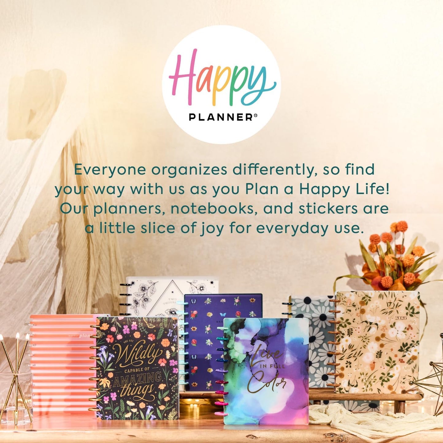 Happy Planner Disc-Bound Planner Jan.–Dec. 2026, Includes 3 Extra Months and 2 Sticker Sheets, Big Size, 8.5" x 11", Dashboard Layout, Bright & Bushy