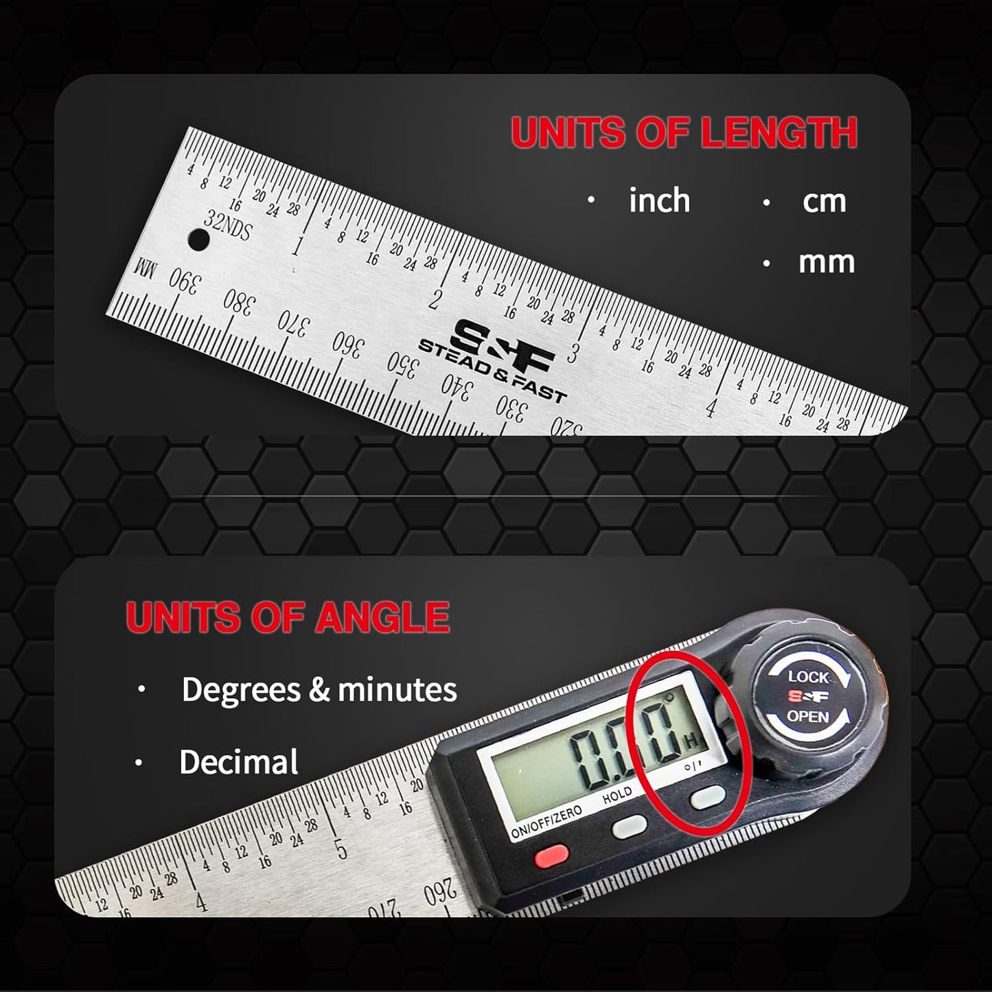 Angle Finder Tool Digital 7 Inch / 200 mm Stainless Steel DPRAF-7-B, Digital Protractor Display Angle Ruler for Measuring, Woodworking, Construction, Wall angle Measurement by S&F STEAD & FAST