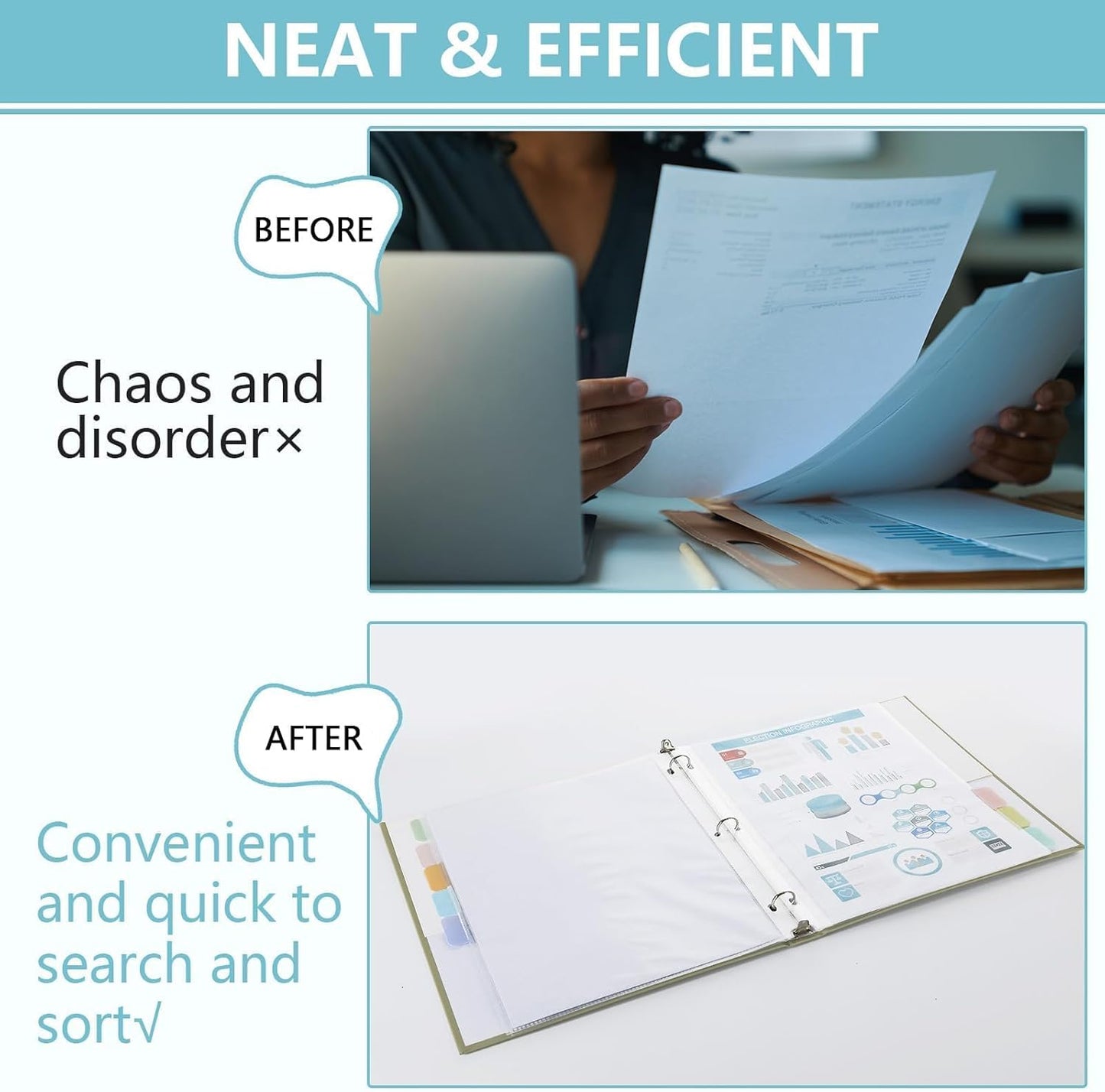 8 Set of 64 Pack Clear Binder Sheet Protectors for 3 Ring Binder Plastic Page Protector with 8 Tabs,Insertable Index Page Divider 8.5x11 Inch(Colorful)