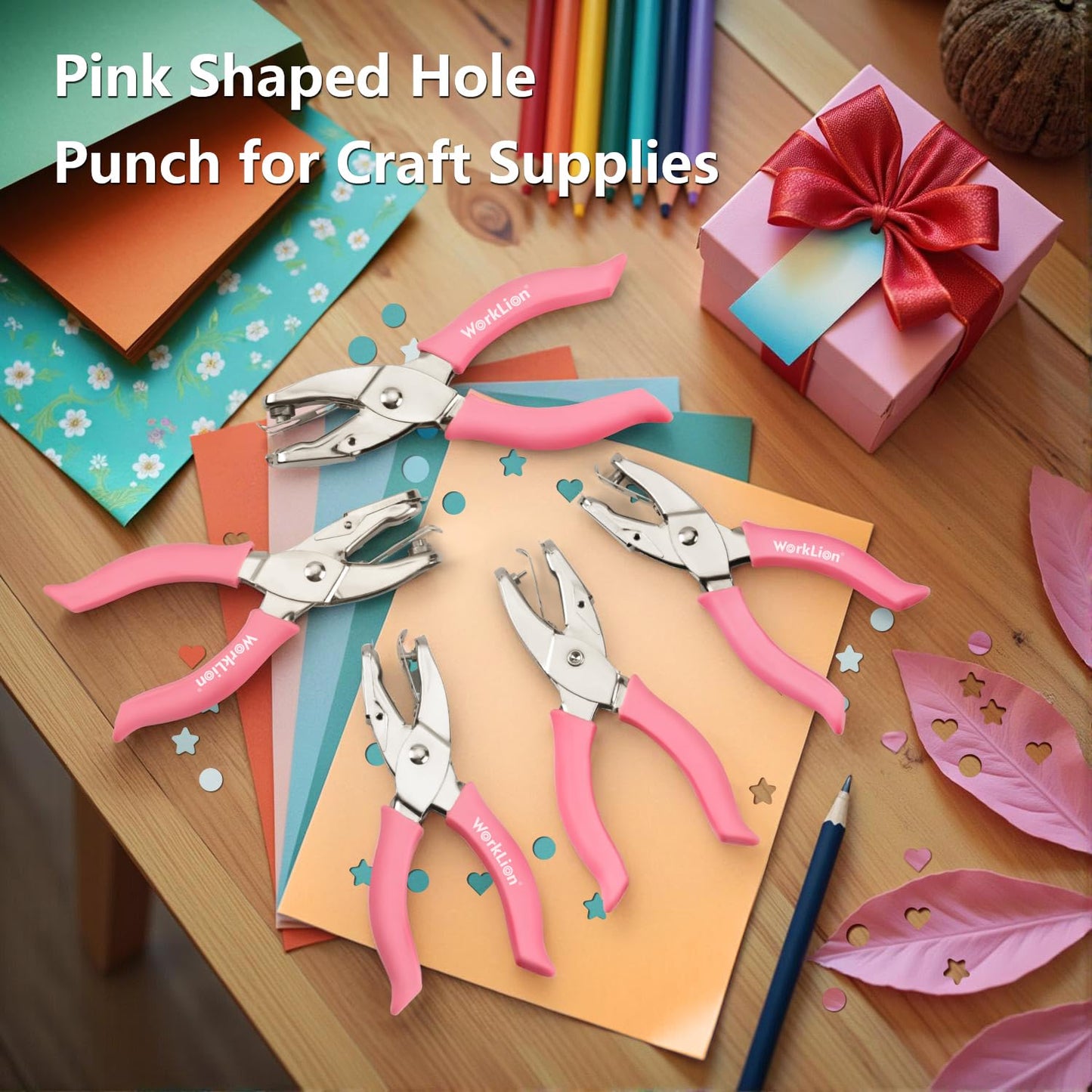 5pc Mini Shaped Hole Punch:Worklion Hand Paper Puncher Easy to Get Star Hole Punch,Heart Hole Punch,Round Hole Puncher(1/4", 1/8", 1/16") on Paper Crafts,Cards for Kids or DIY Crafters