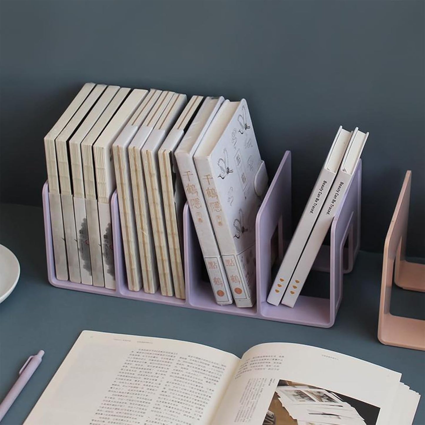 2PCS Acrylic File Organizer for Desk, Desktop Document/Mail Organizer, 4 Compartments Plastics Invisible Bookshelf Floating (12.5" x 5.7" x 5", SkyBlue)