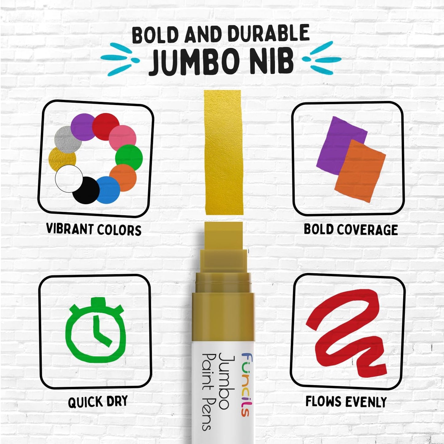 10 Jumbo Acrylic Paint Markers - 15mm Fat Acrylic Paint Pens for Canvas, Rock Painting, Wood, Plastic, Glass - Large Thick Permanent Pens for Signs, Board, Calligraphy, Poster Markers