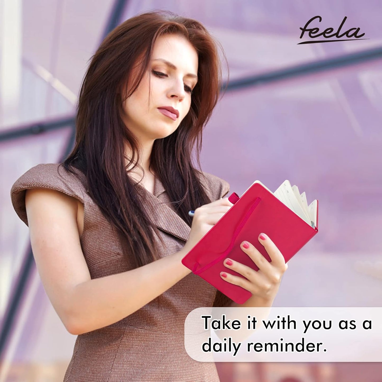 feela 5 Pack Notebooks Journals Bulk, Hardcover Notebook Classic Ruled Lined Journals with Pen Holder for Women Girls School Business Supplies, with 5 Black Pens, 120 GSM, 5.1”x8.3”, A5, Berry