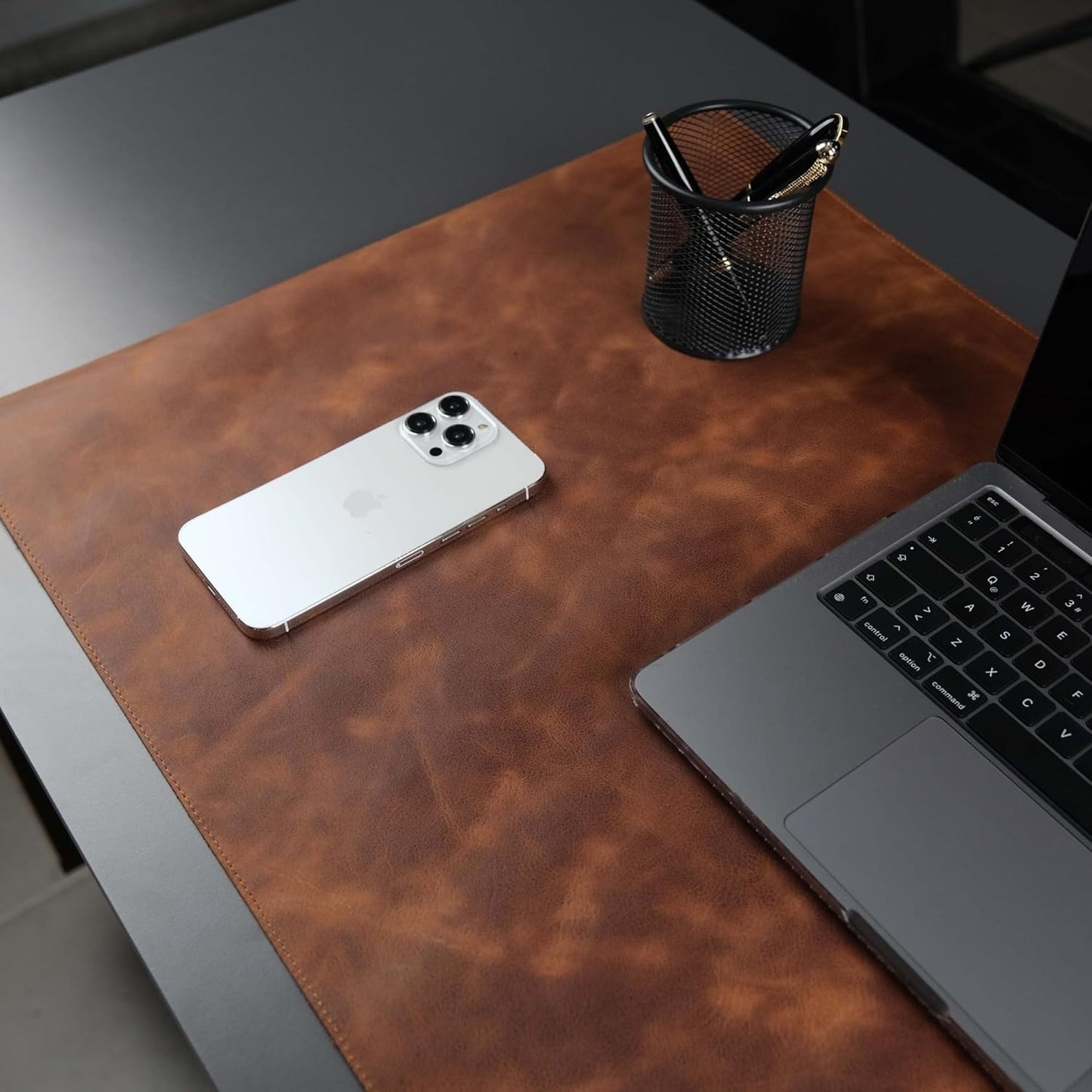 Jersey Genuine Calfskin Leather Desk Pad, Office Desk Mat with Non-Slip Bottom, Smooth Surface for Mouse & Keyboard, Desk Protector (36x19 inches) (Antic Tan)