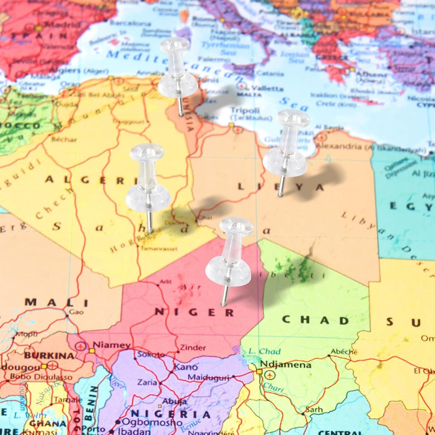 120Pcs Push Pins for Bulletin Board, Thumb Tacks for Cork Board, Clear Plastic Head, Steel Tip, Thumbtacks for Wall Poster Photo Maps Pictures Office Home Decor