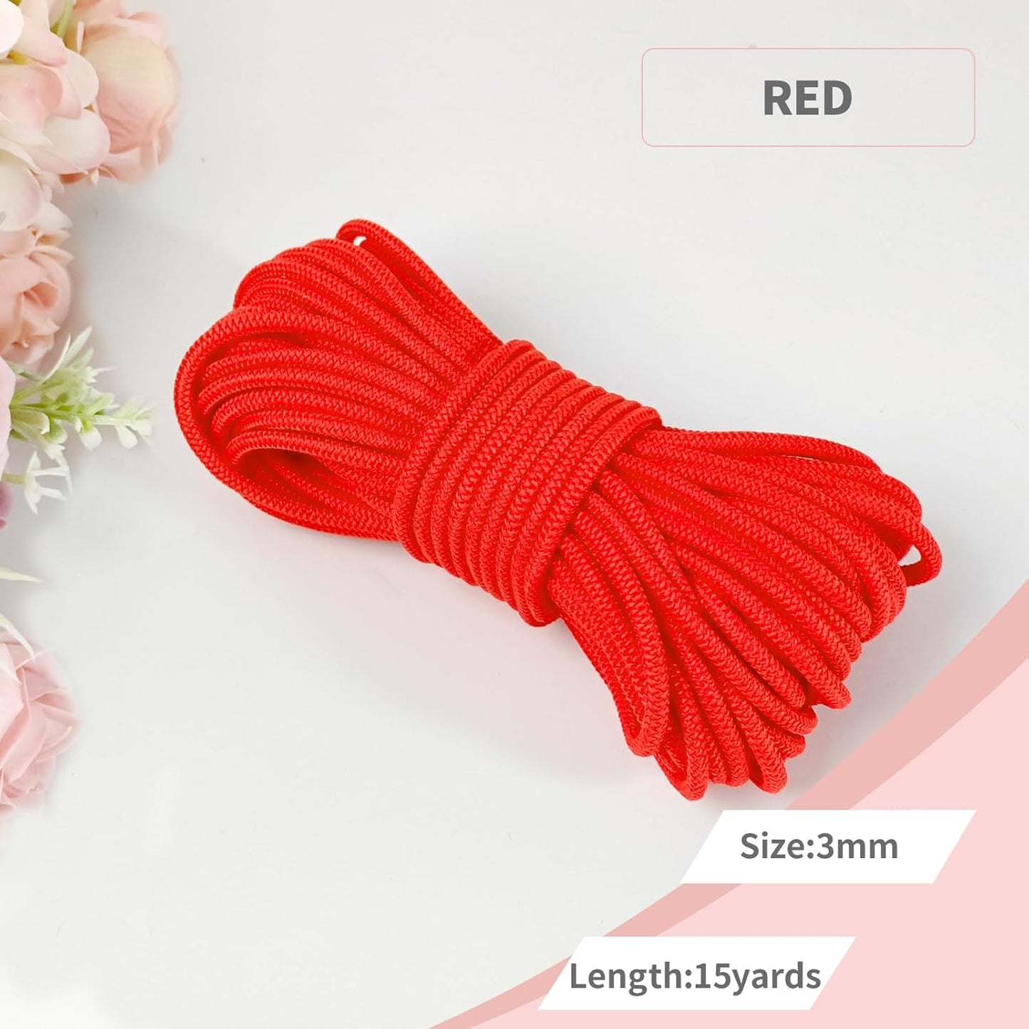 1/8 inch Non-Slip Elastic Band -3mm 15 Yards Soft Elastic Cord Stretch String Braided Thread for Sports Gear, DIY Crafts, Hair Bands, Shoelaces,Apparel Making & Camping Tie Down (Red)