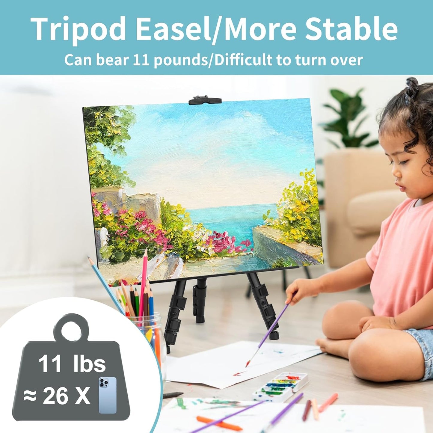 1PCS Art Painting Easel Stand, Adjustable Metal Large Easel for Painting, Canvas Heights from 17 to 66 Inch, Standing Easel for Painting, Wedding Sign, Tabletop or Floor, Black