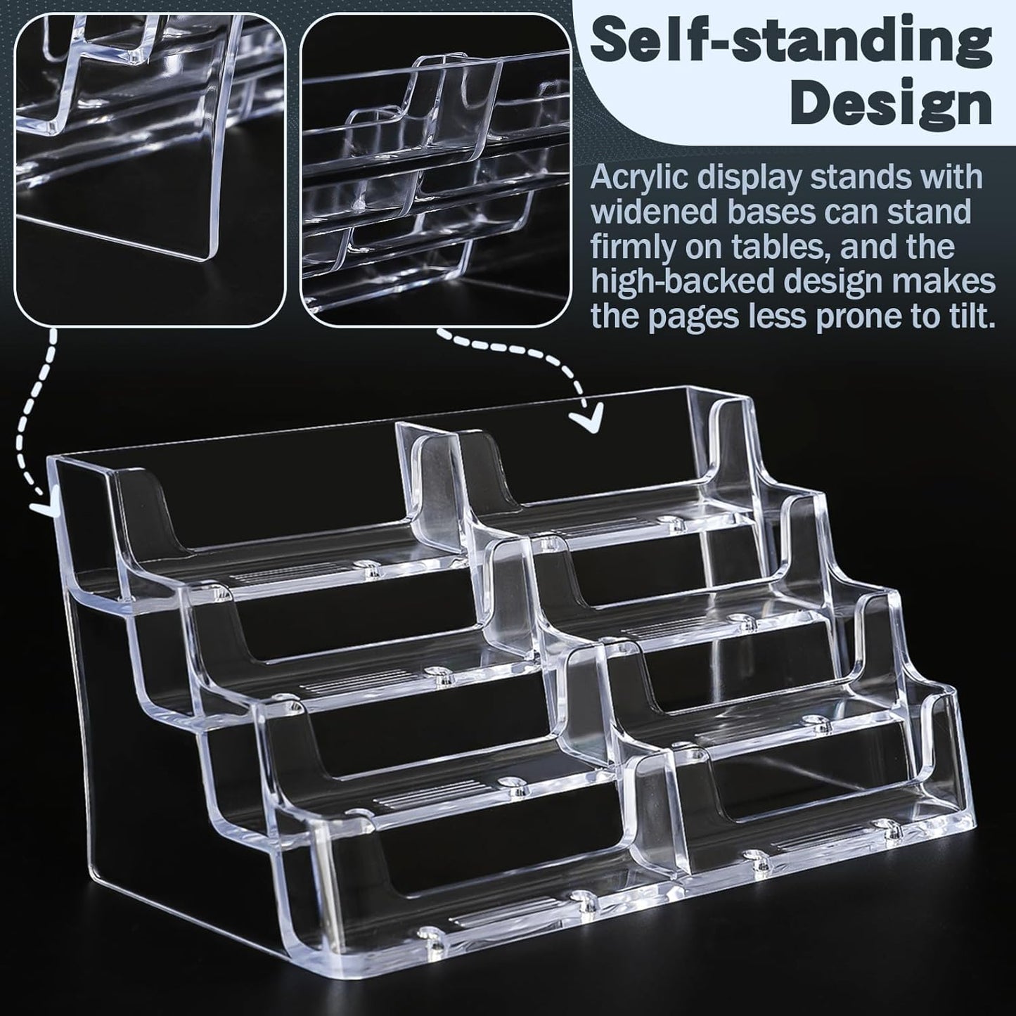 Acrylic Business Card Holder for Desk,4-Tier Clear Plastic Display Stand with 8 Pockets, Holds 400 Cards,ldeal for Office & Workspace Organization,2 PACK