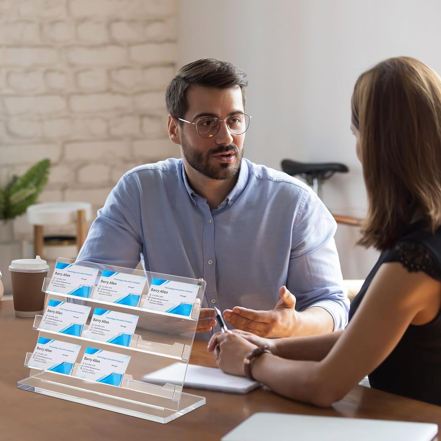 2 Pack Business Card Holder for Desk 9 Slots Freestanding Clear Acrylic Business Card Holder Display Stand Multiple Organizer for Office Meeting Exhibition Home