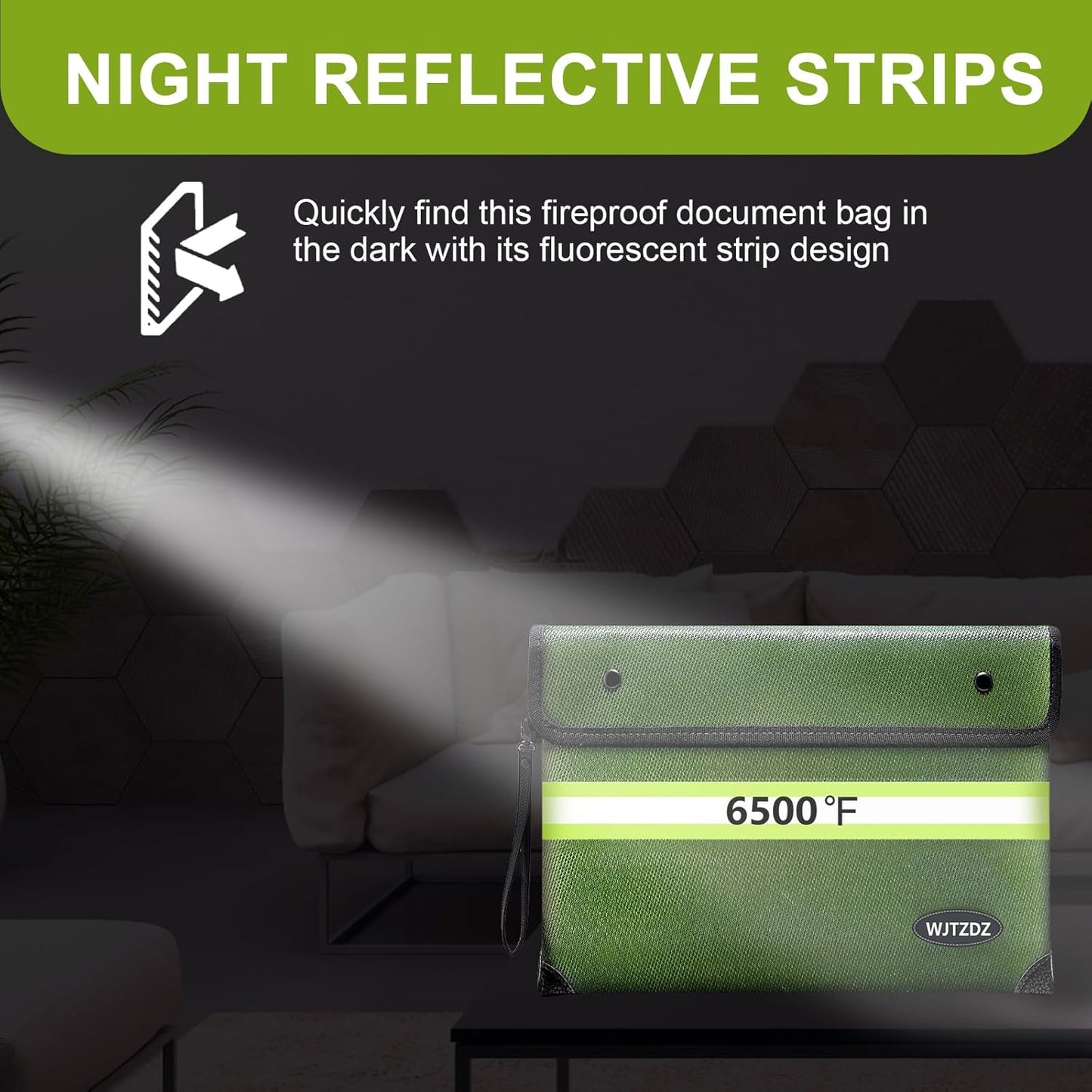 6500°F Fireproof Document Bag,Upgraded Fireproof/Waterproof Money Bag with Zipper/Reflective Strip,Storage Pouch for A4 Letter Size Document,Cash,Cell Phone,Passport