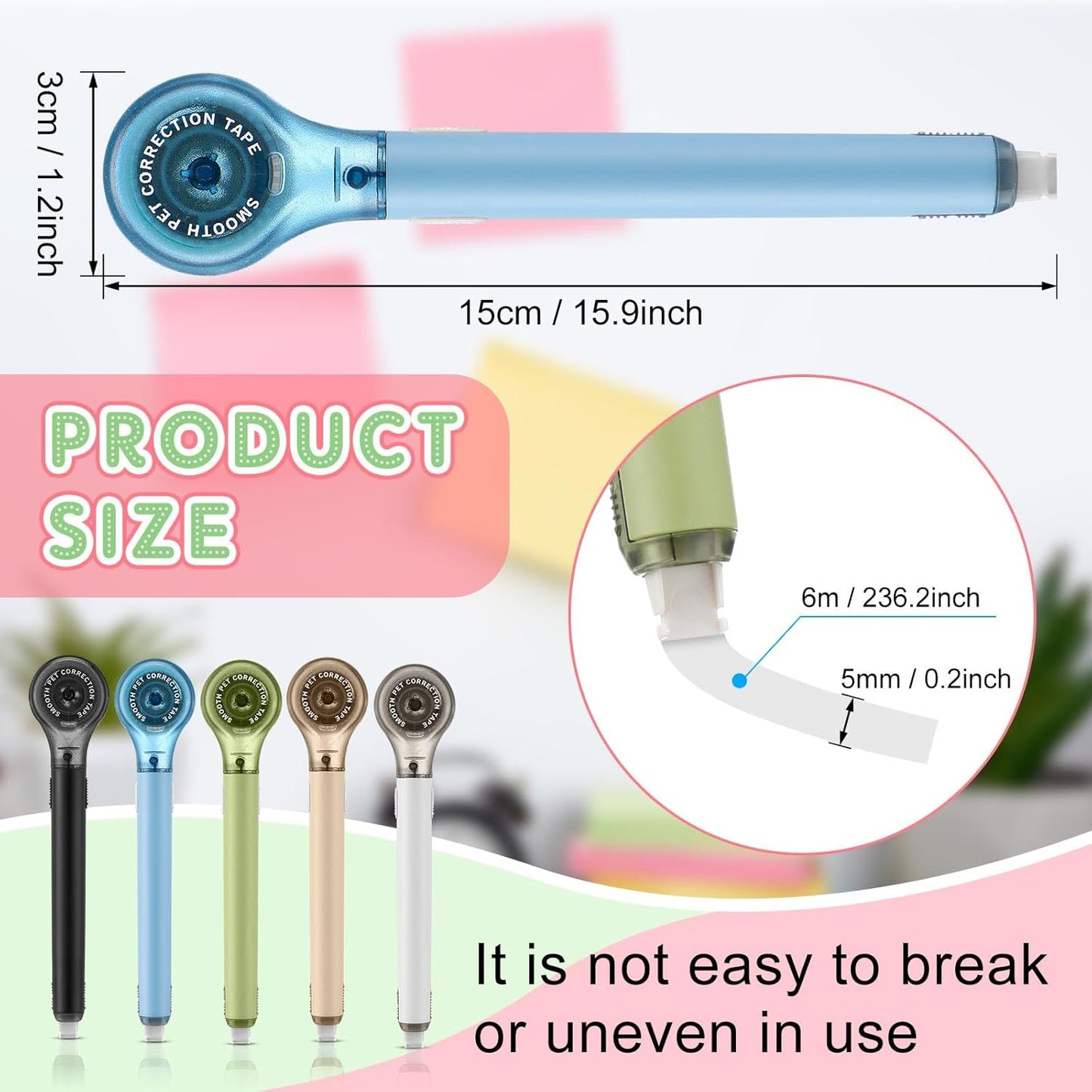 10 Pack Correction Tape Pen Correctional Ink Tape Push Pull Protective, Easy to Use Applicator for School Office Supplies, 0.2 x 236 Inch(Natural Color)